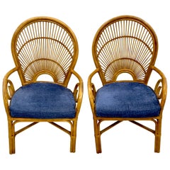 Pair of 1970s Bamboo and Rattan 'Sunrise' Armchairs