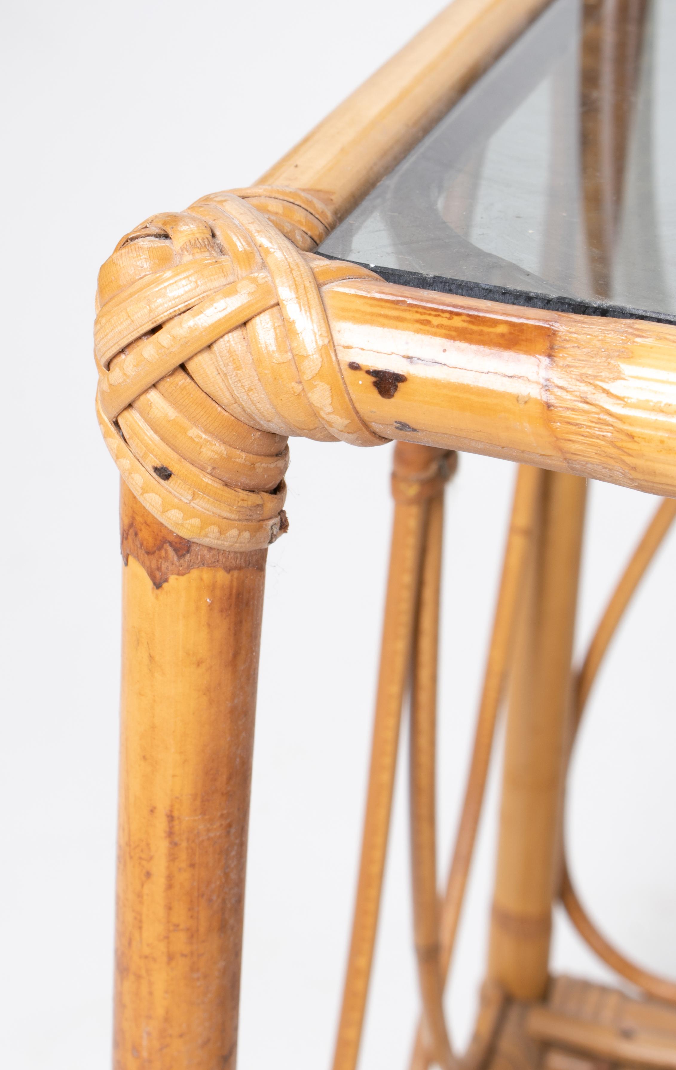 Pair of 1970s Bamboo Spanish Small Table with Glass Top 5