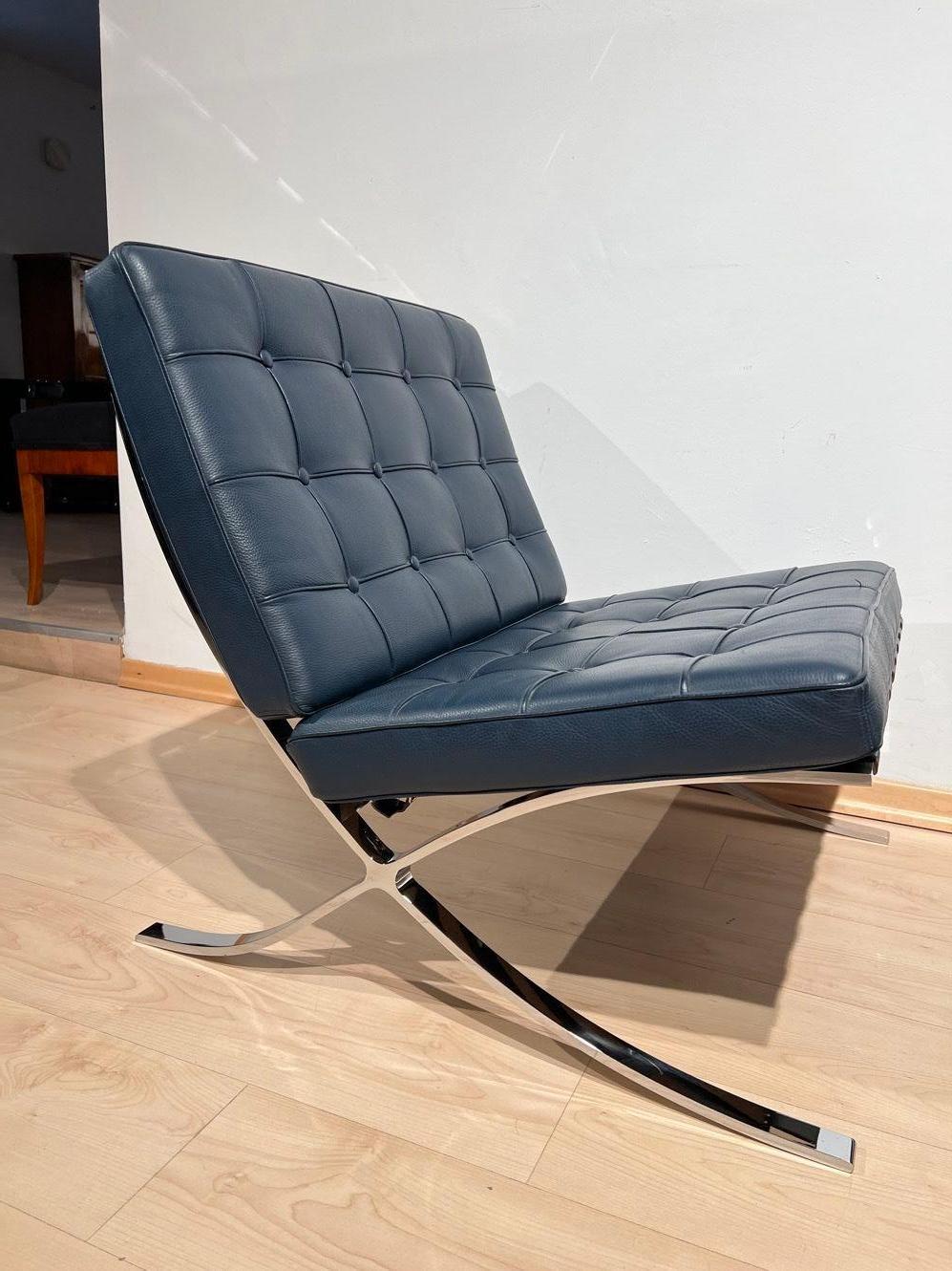 Pair of 1970s Barcelona Lounge Chairs by Mies van der Rohe in Blue Leather 5