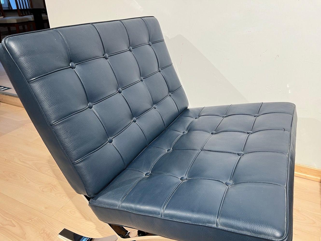 Pair of 1970s Barcelona Lounge Chairs by Mies Van Der Rohe in Blue Leather 8