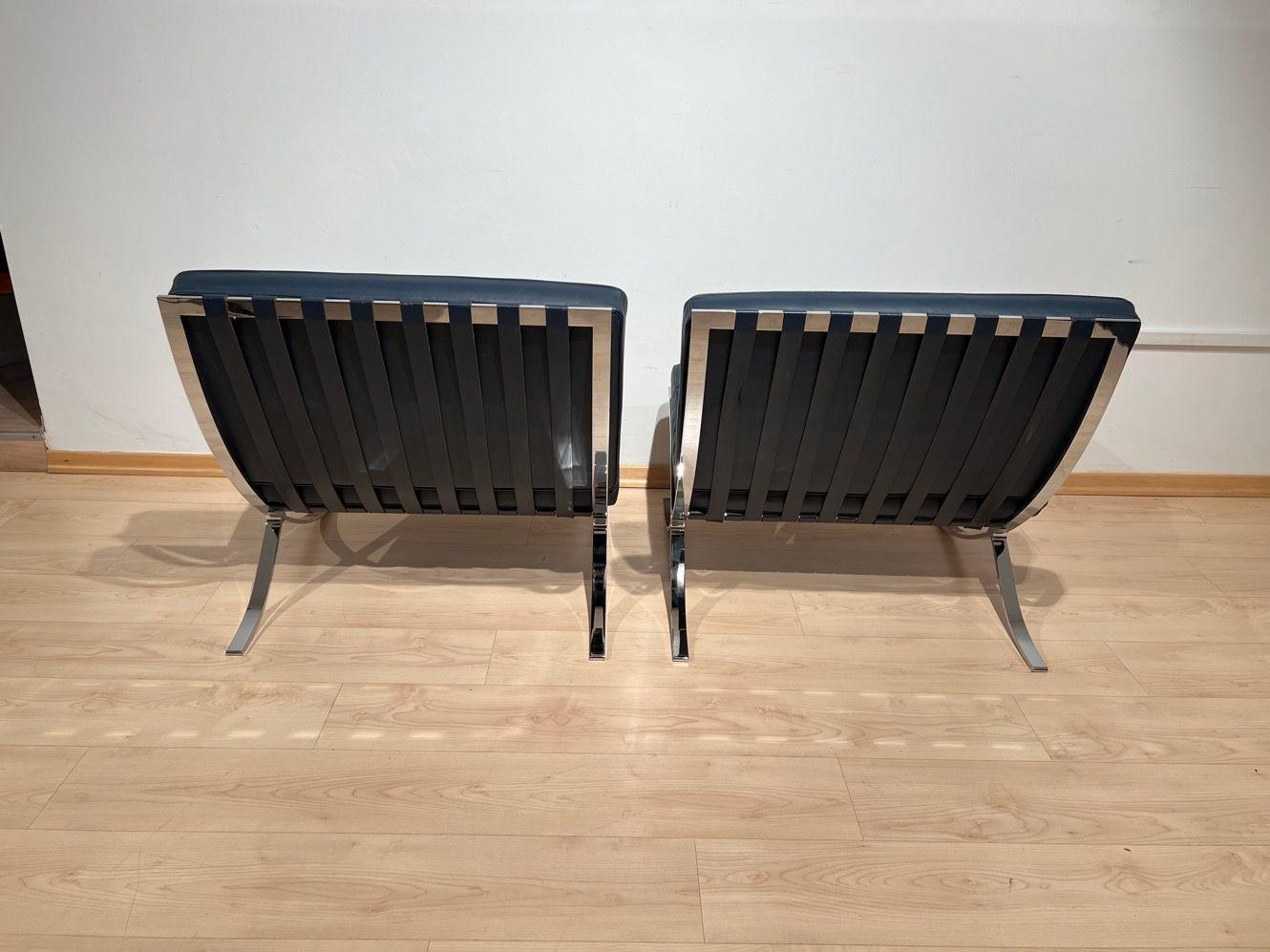 Pair of 1970s Barcelona Lounge Chairs by Mies Van Der Rohe in Blue Leather 10