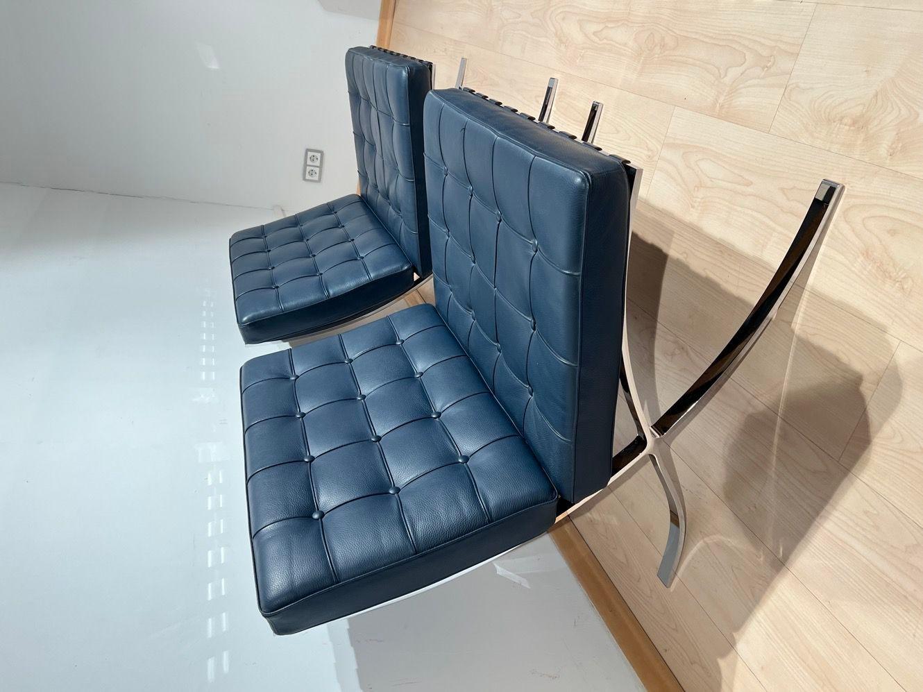 Pair of 1970s Barcelona Lounge Chairs by Mies Van Der Rohe in Blue Leather 2