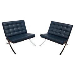 Pair of 1970s Barcelona Lounge Chairs by Mies van der Rohe in Blue Leather