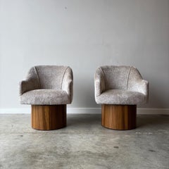 Pair of 1970s Barrel Swivel Chairs, Teak Drum Base