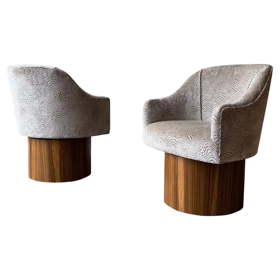 Pair of 1970s Barrel Swivel Chairs, Teak Drum Base