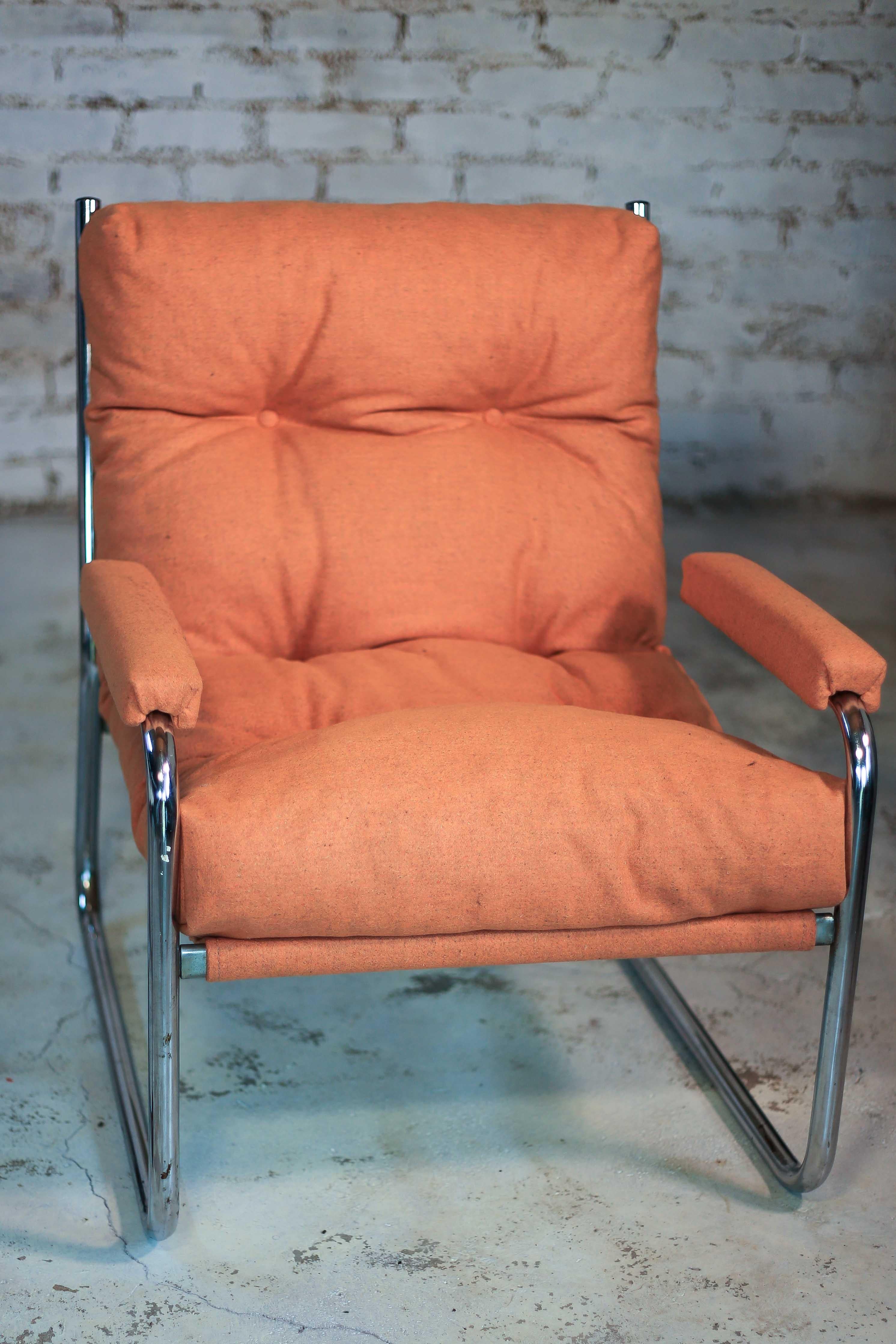 South African Pair of 1970s Bauhaus Style Tubular Steel Cantilever Sling Chairs - in stock For Sale