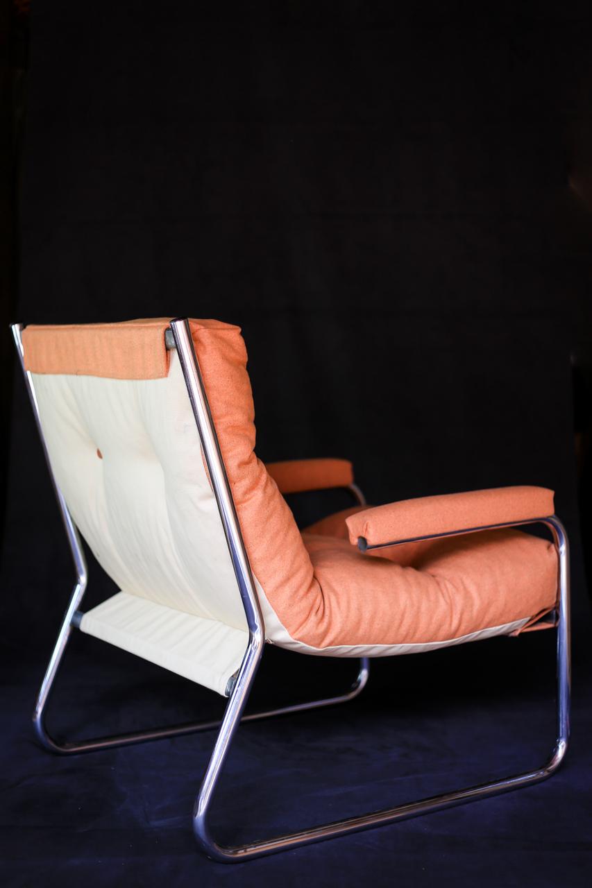Plated Pair of 1970s Bauhaus Style Tubular Steel Cantilever Sling Chairs - in stock For Sale