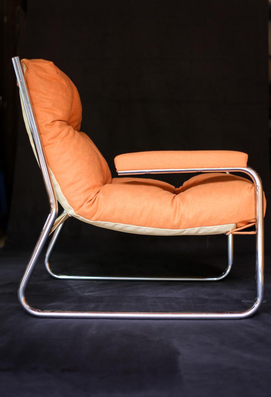 20th Century Pair of 1970s Bauhaus Style Tubular Steel Cantilever Sling Chairs - in stock For Sale