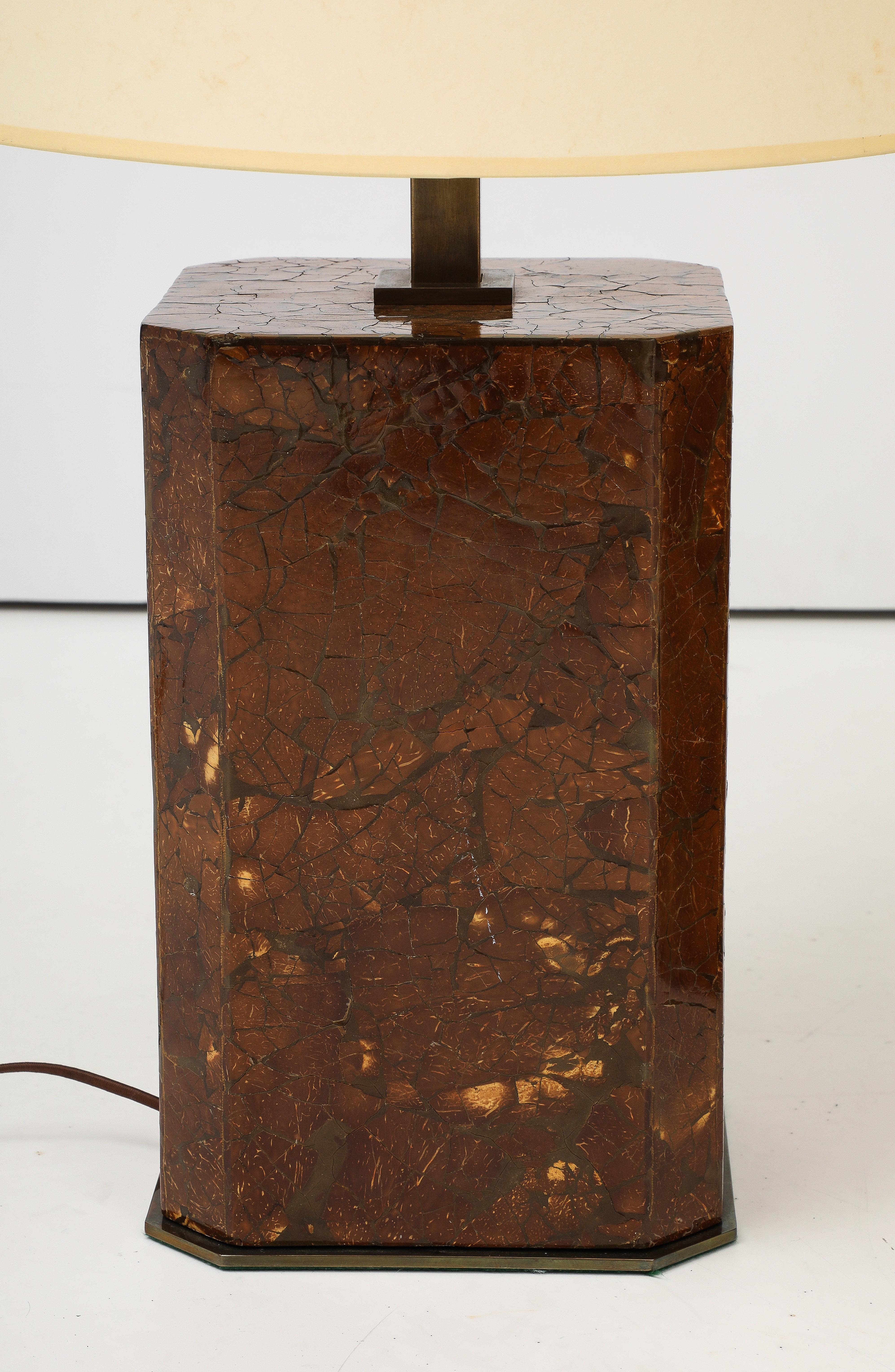 Coppia di lampade con guscio di cocco degli anni '70, splendidamente realizzate. in vendita 3