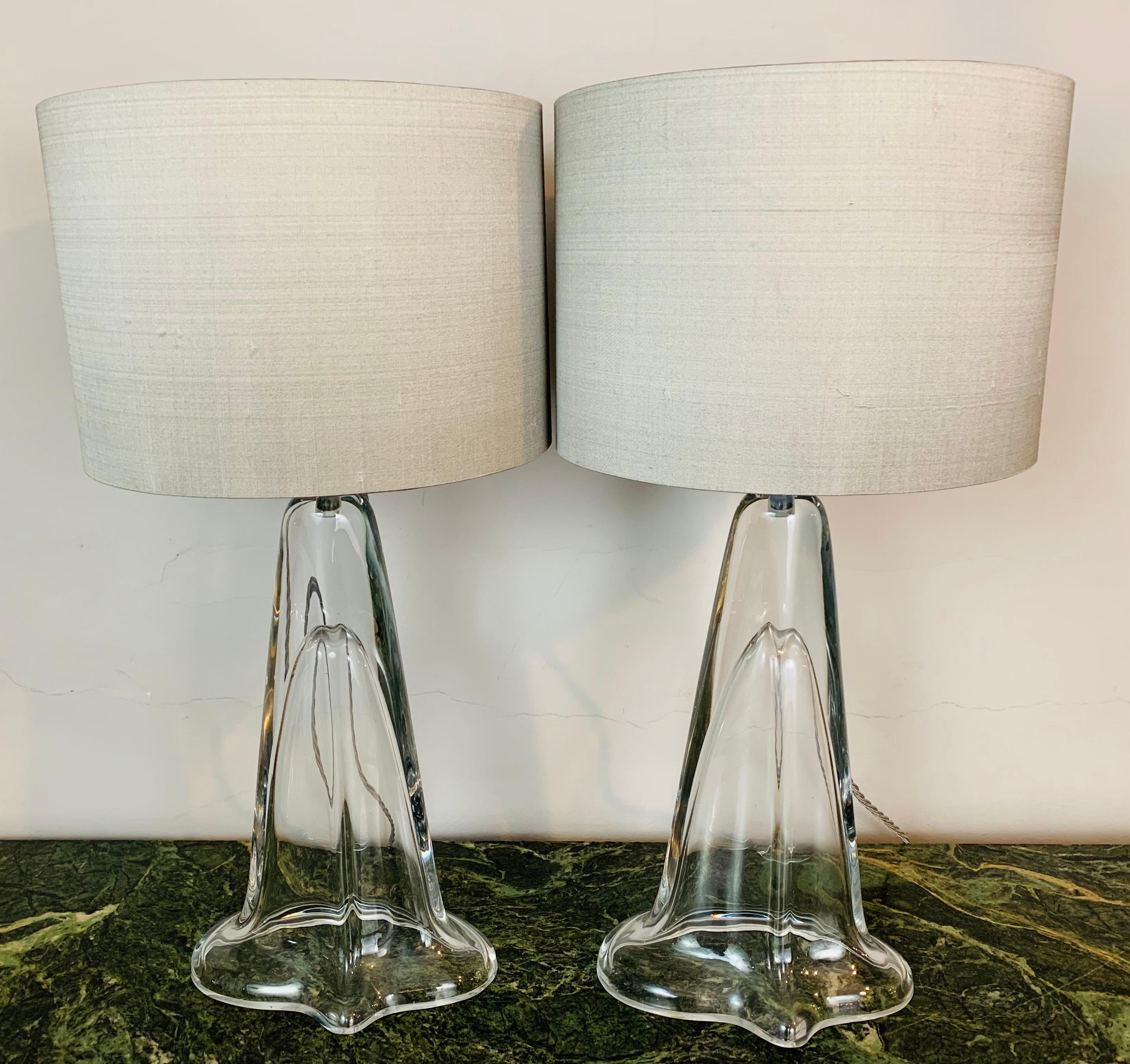Pair of 1970s Belgium Clear Glass Tapered Oval Table Lamps with Chrome Fittings 3