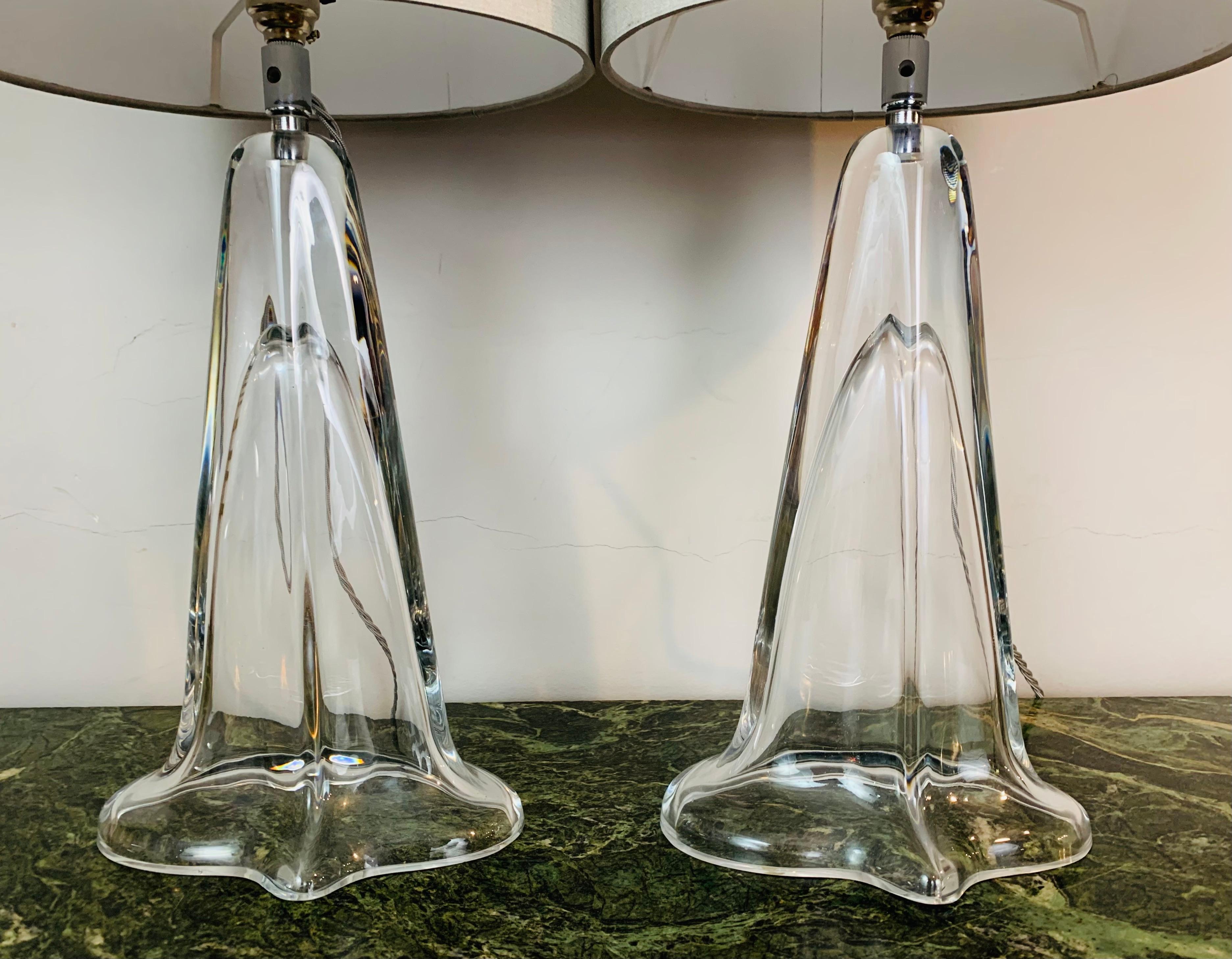 Pair of 1970s Belgium Clear Glass Tapered Oval Table Lamps with Chrome Fittings 2