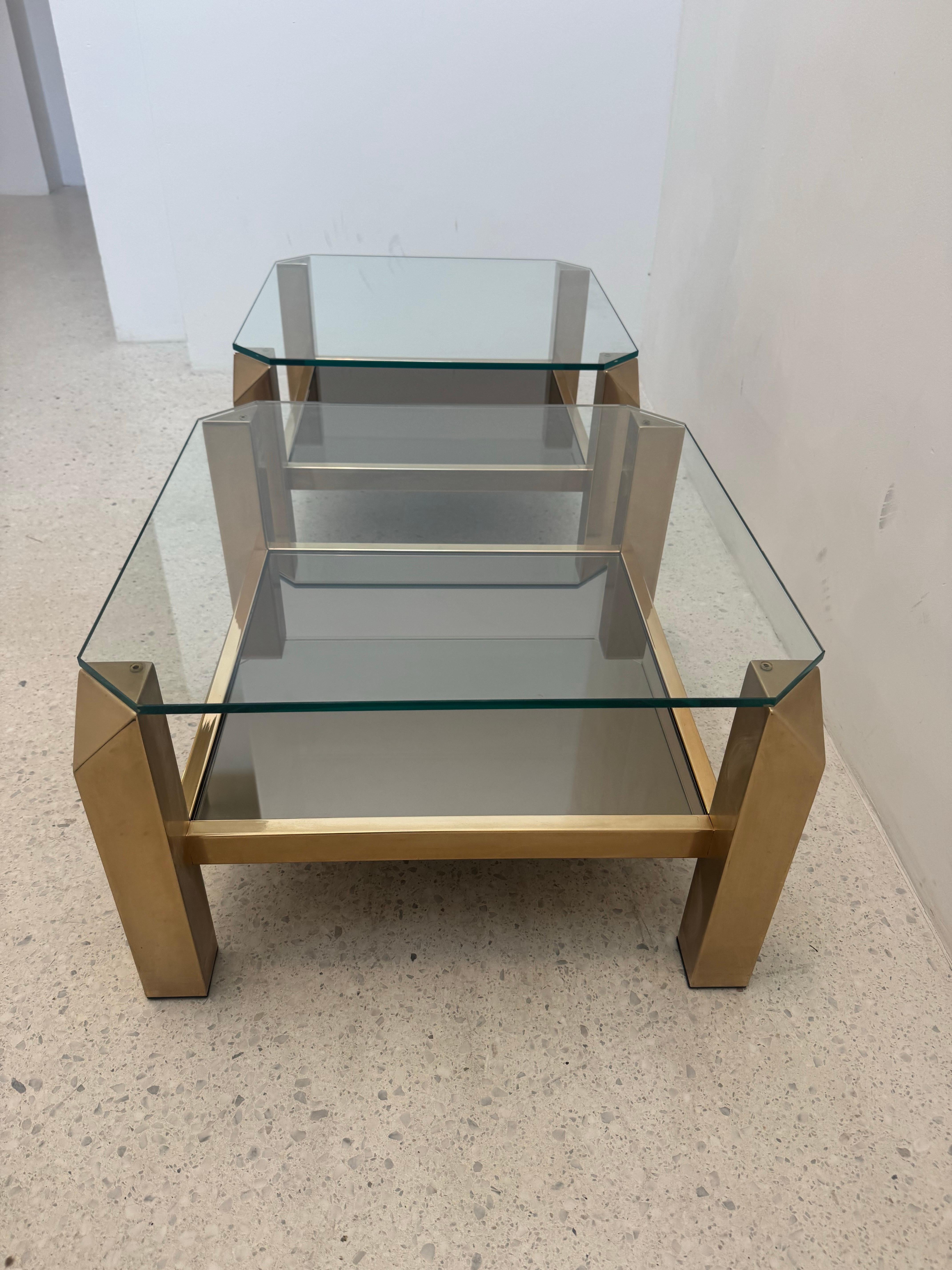 Pair of 1970s Belgo Chrom Gold-Plated Glass Tables, Hollywood Regency In Good Condition For Sale In Brussel, BE