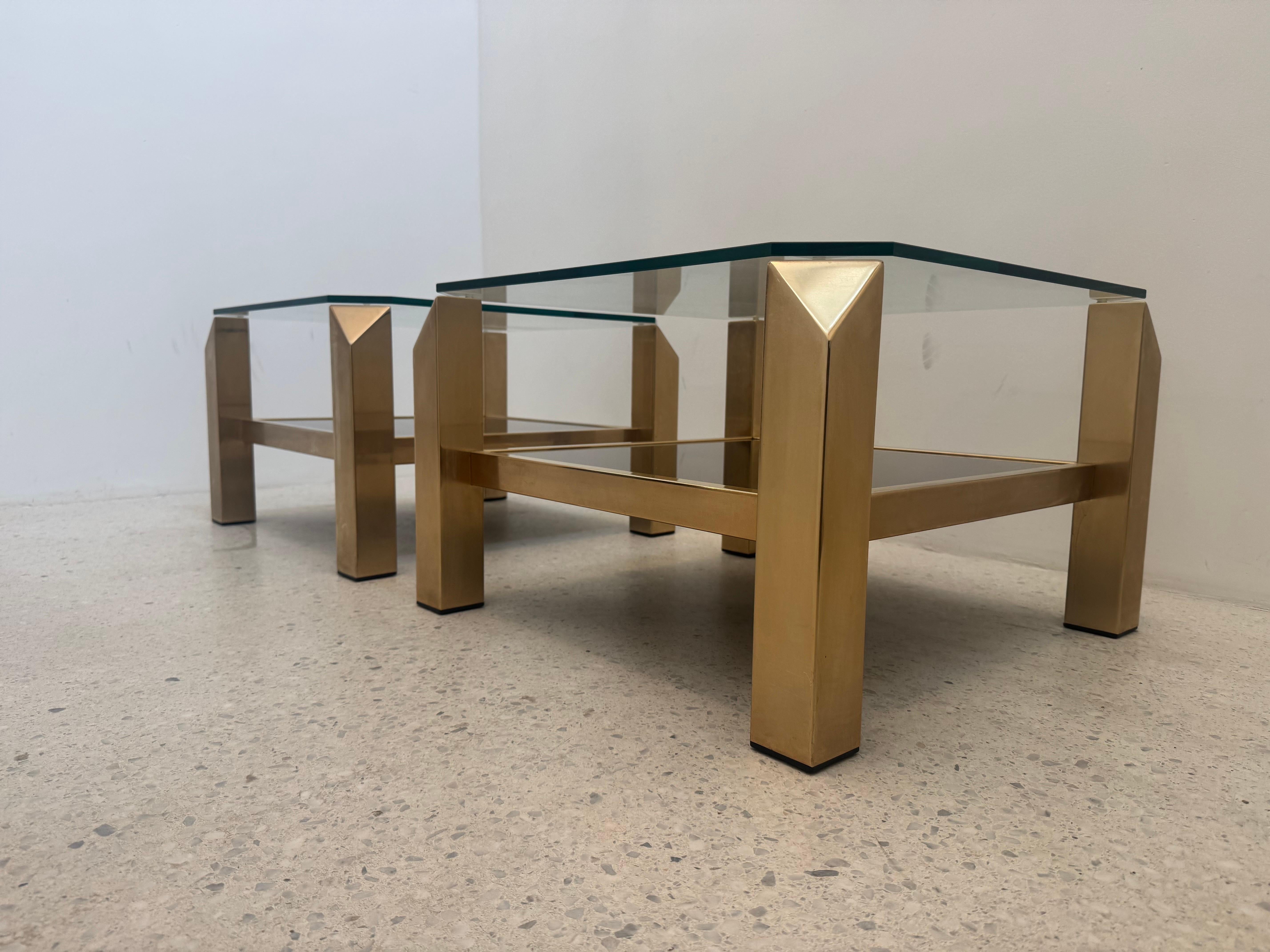Pair of 1970s Belgo Chrom Gold-Plated Glass Tables, Hollywood Regency For Sale 2