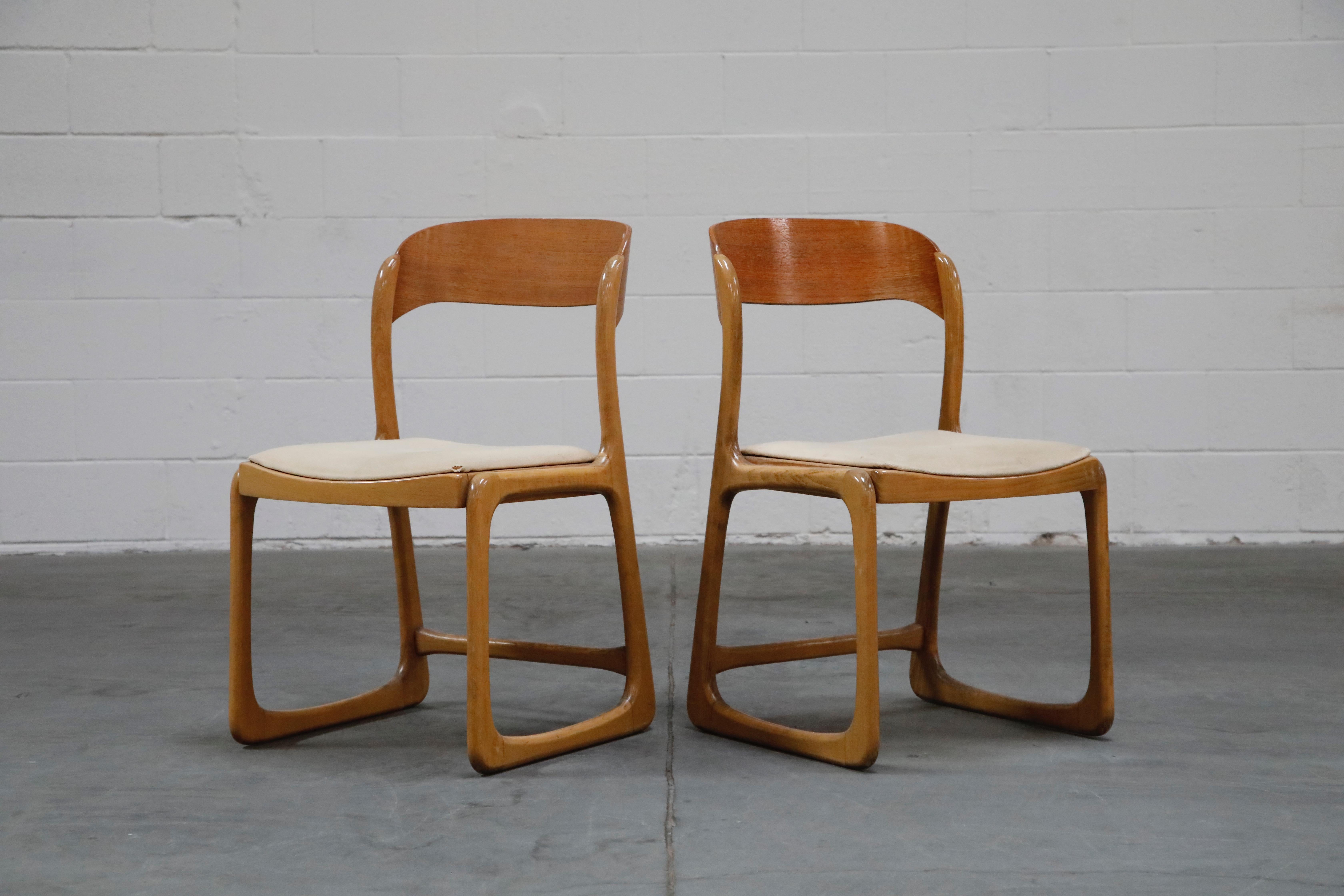 Modern Pair of 1970s Bentwood Moller Styled Chairs and Ottoman by Baumann France Signed