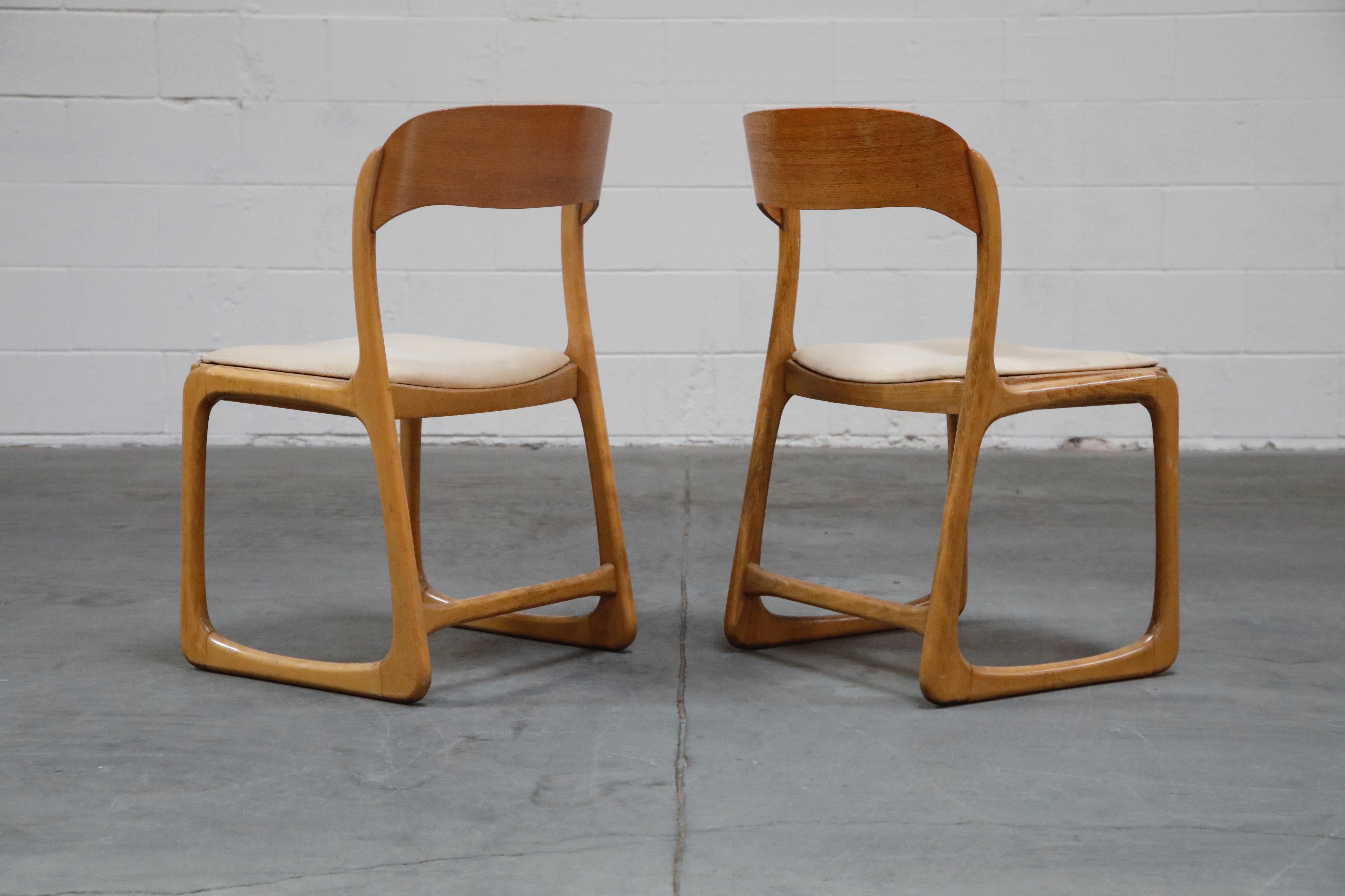 Pair of 1970s Bentwood Moller Styled Chairs and Ottoman by Baumann France Signed In Good Condition In Los Angeles, CA
