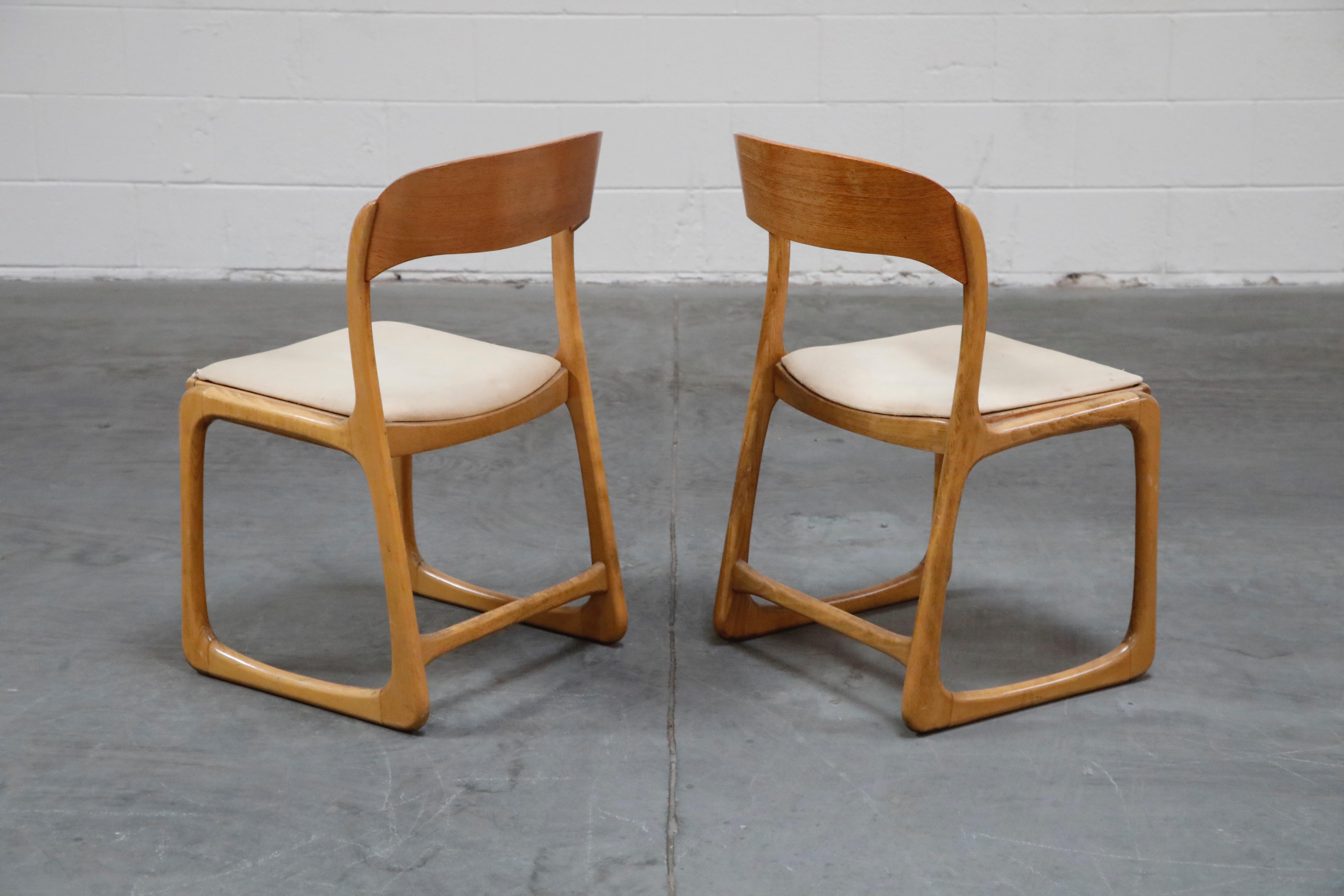 Late 20th Century Pair of 1970s Bentwood Moller Styled Chairs and Ottoman by Baumann France Signed