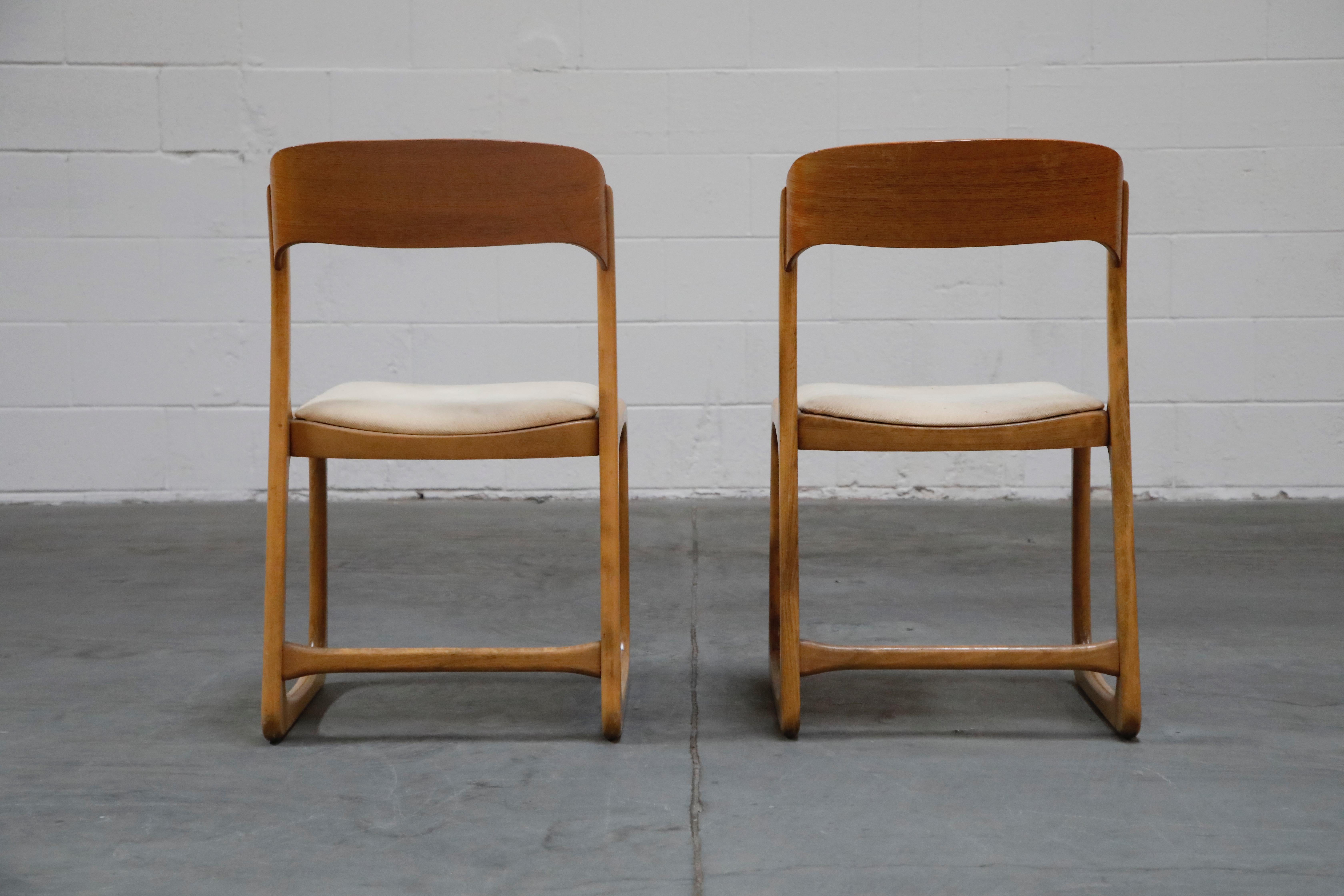 Fabric Pair of 1970s Bentwood Moller Styled Chairs and Ottoman by Baumann France Signed
