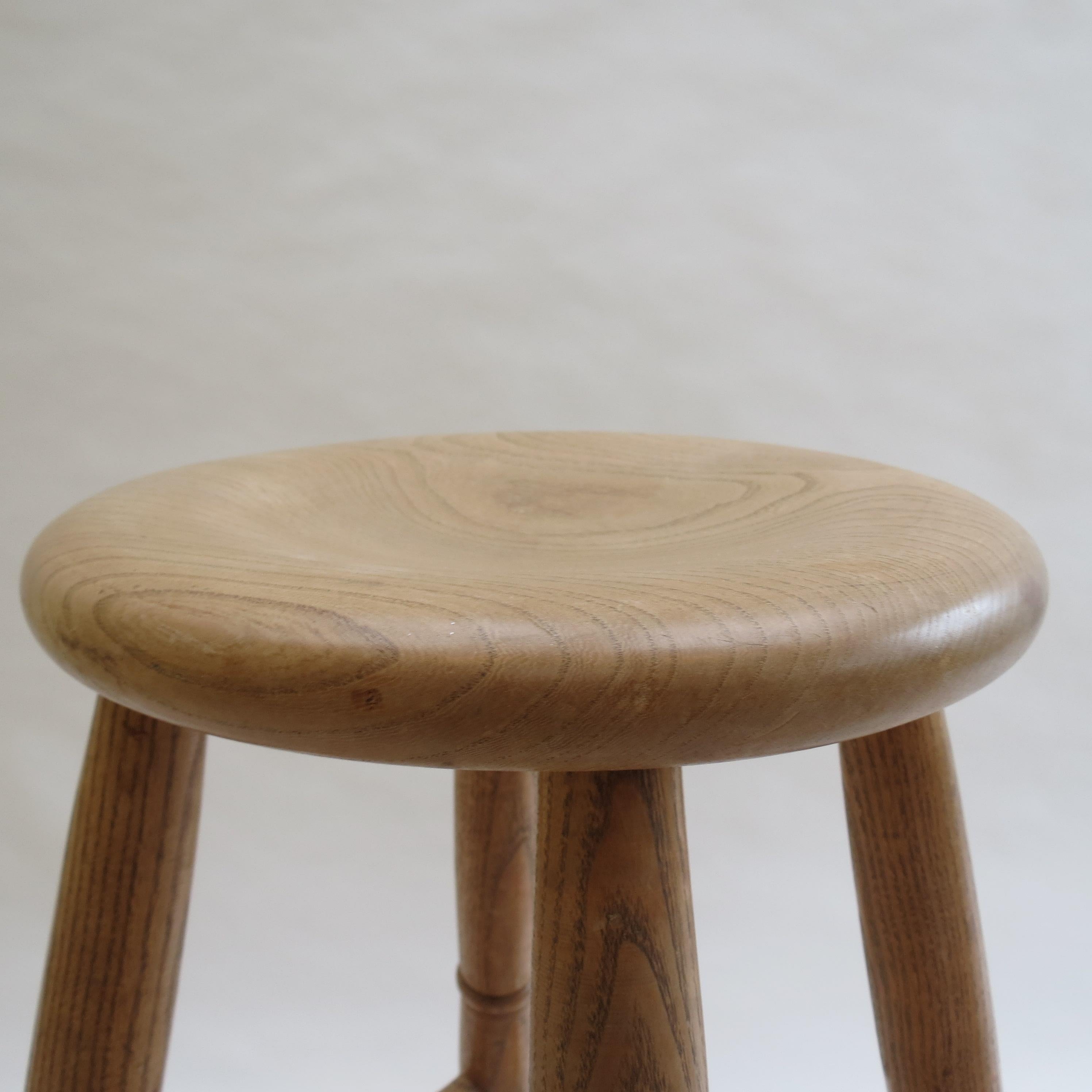 Hand-Crafted Pair of 1970s Bespoke Made Solid Ash Bar High Stools