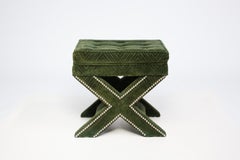 Pair of 1970s Billy Baldwin Style X Green Emerald Stools