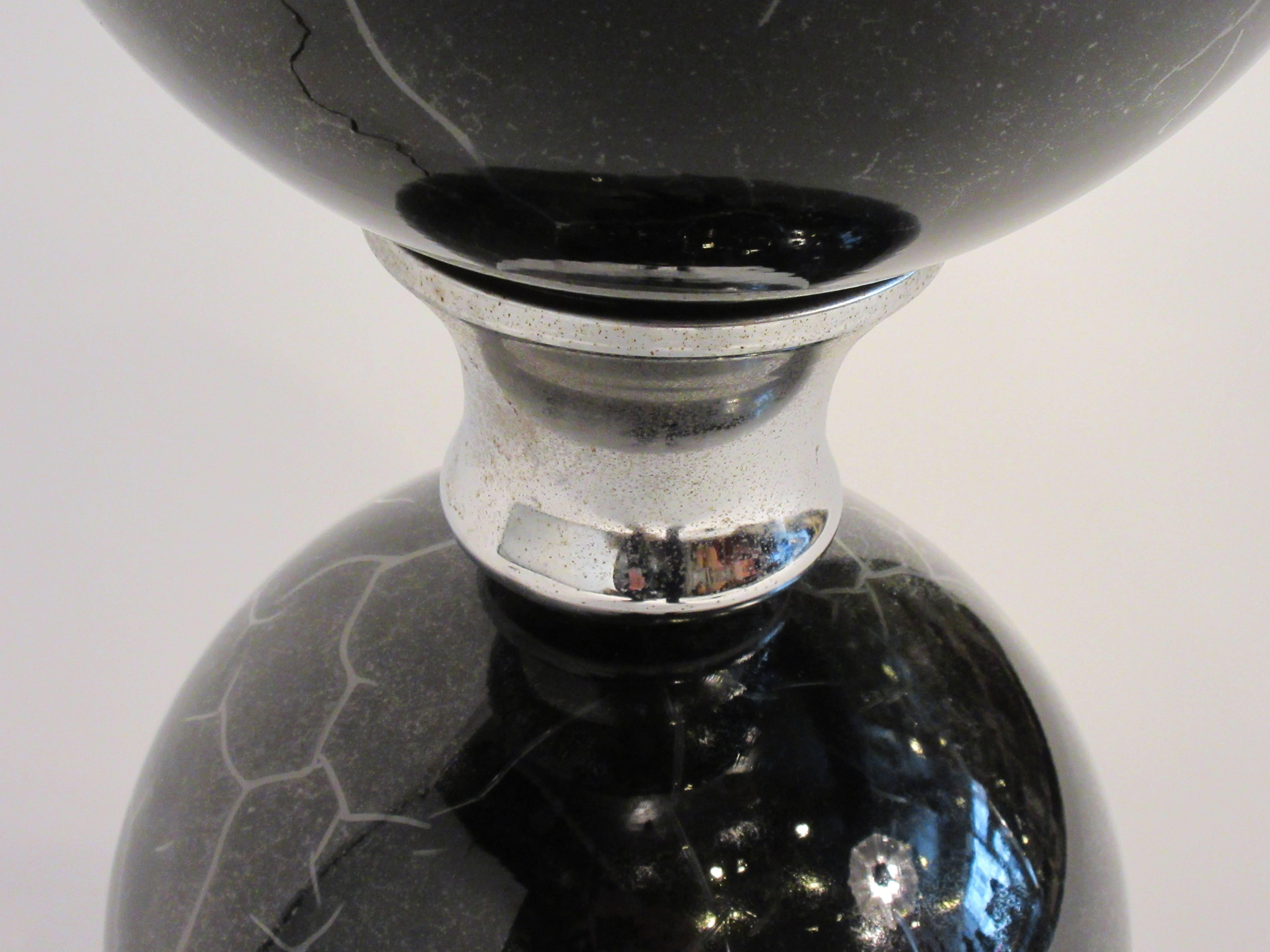 Pair of 1970s Black and Chrome Crackled Glass Lamps For Sale 3