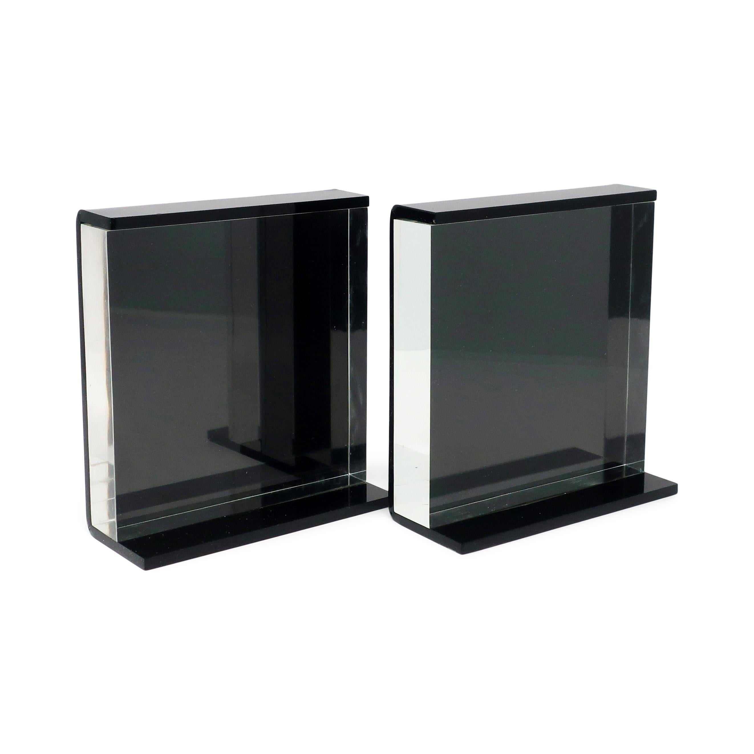 Pair of 1970s Black & Clear Lucite Bookends For Sale 2