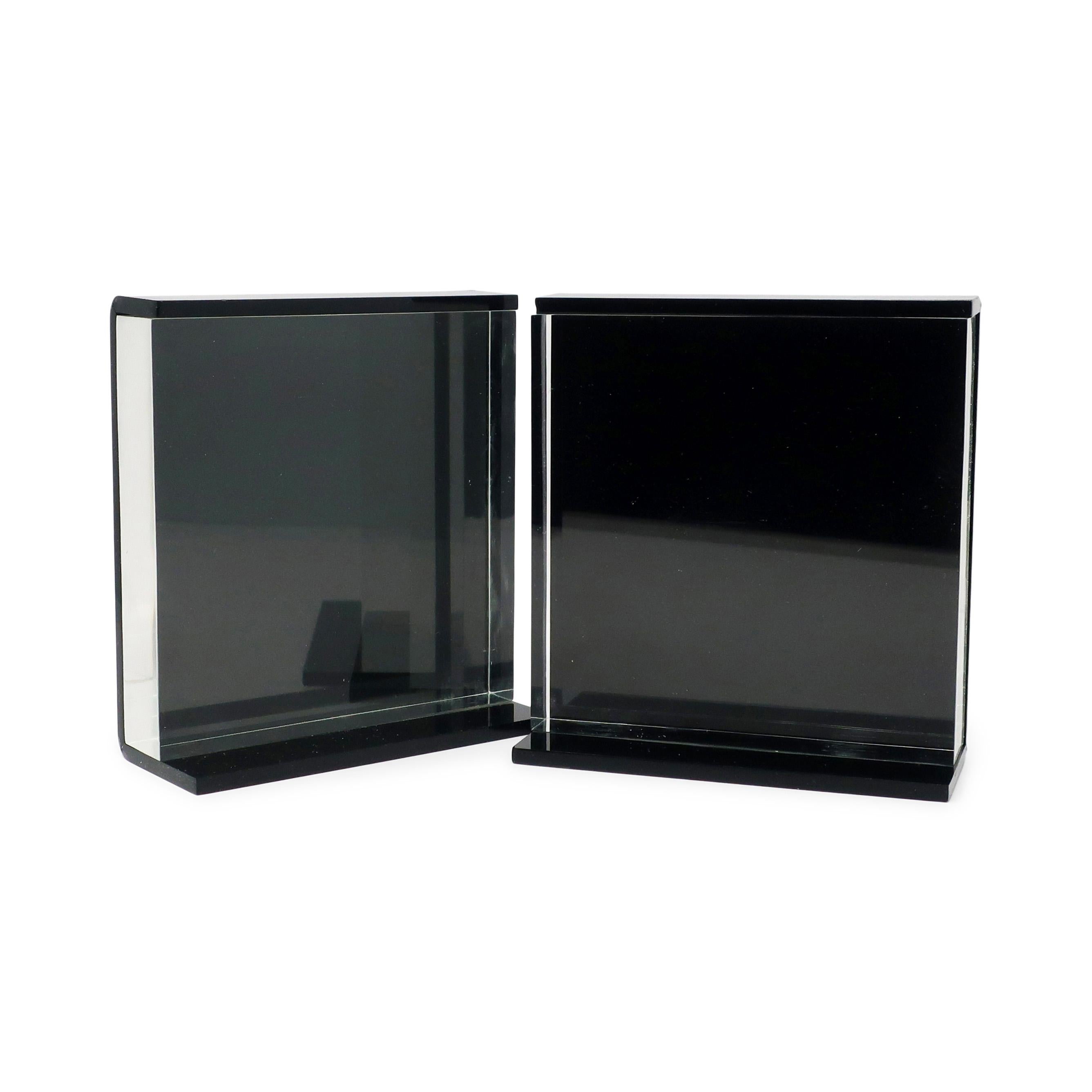 Pair of 1970s Black & Clear Lucite Bookends For Sale 3