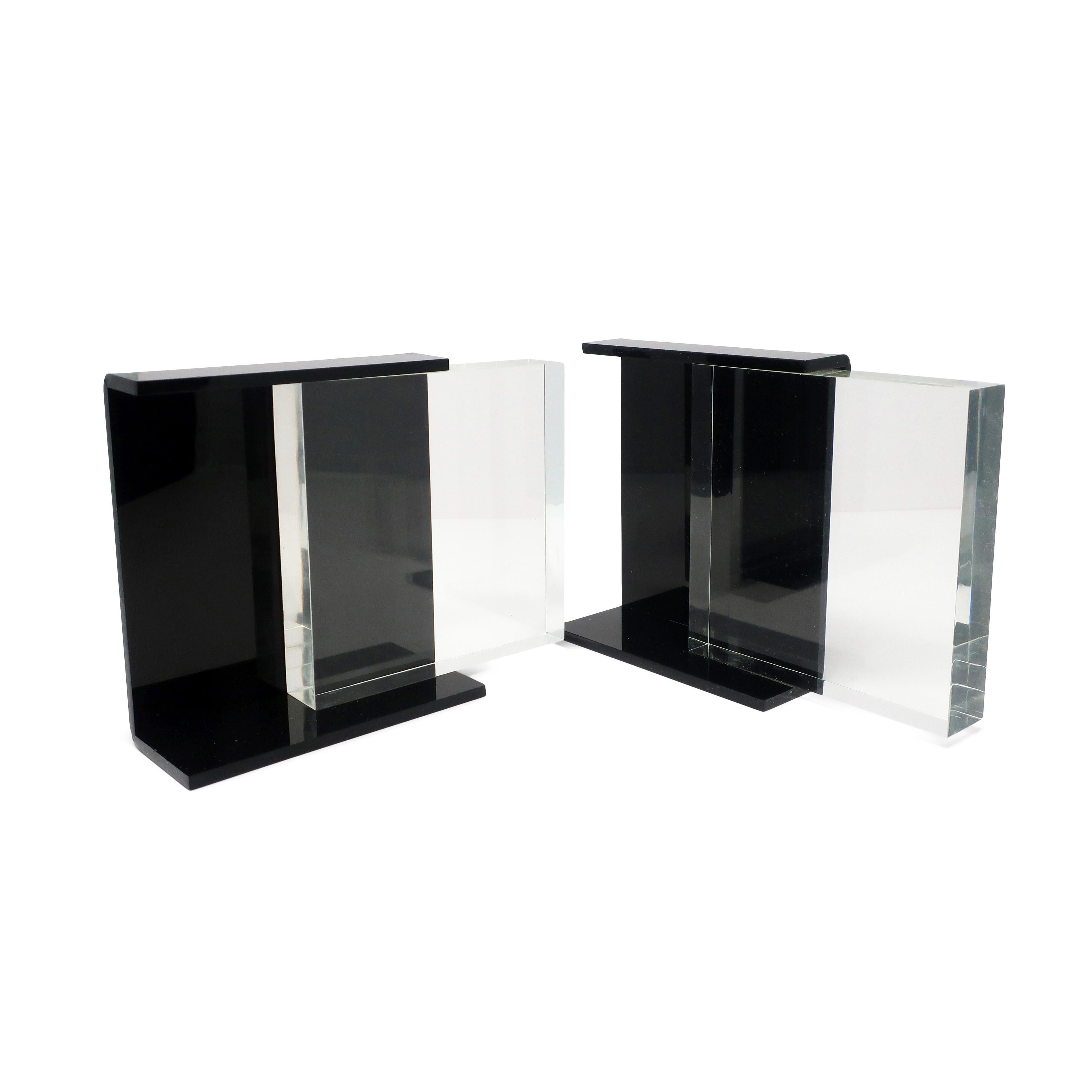 Pair of 1970s Black & Clear Lucite Bookends For Sale 4