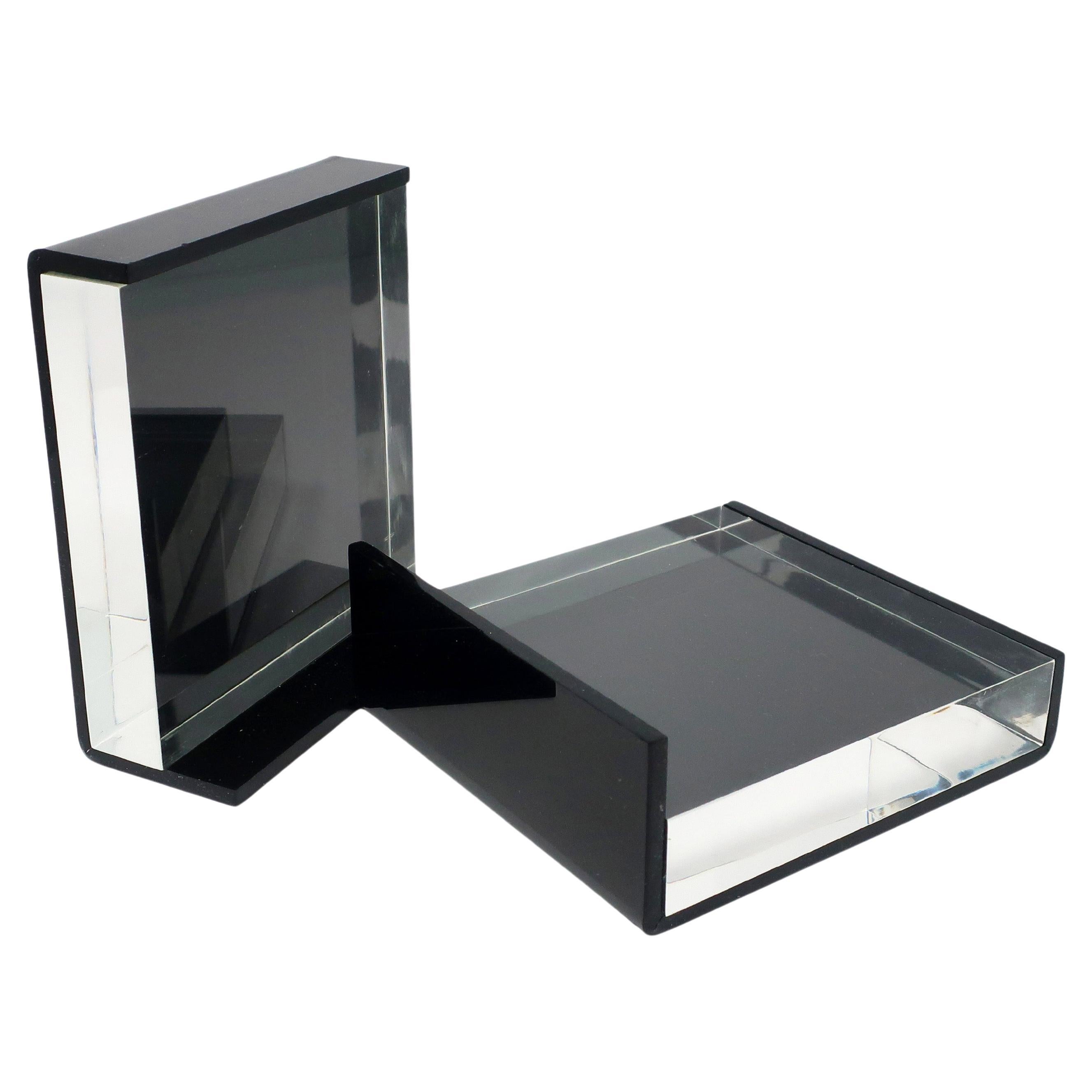 Pair of 1970s Black & Clear Lucite Bookends For Sale