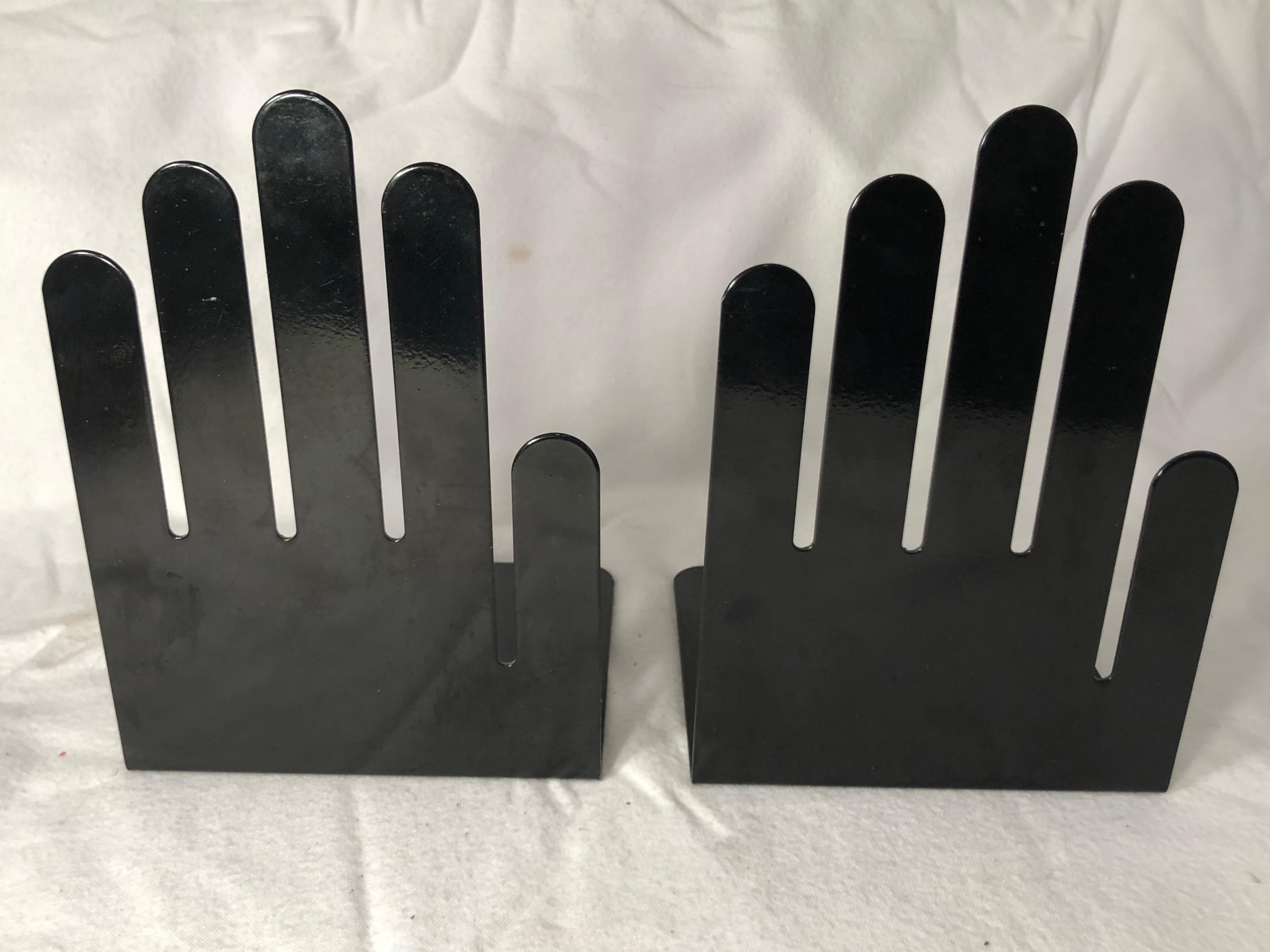 Pair of 1970s Black Metal Hand Bookends In Good Condition In Redding, CT