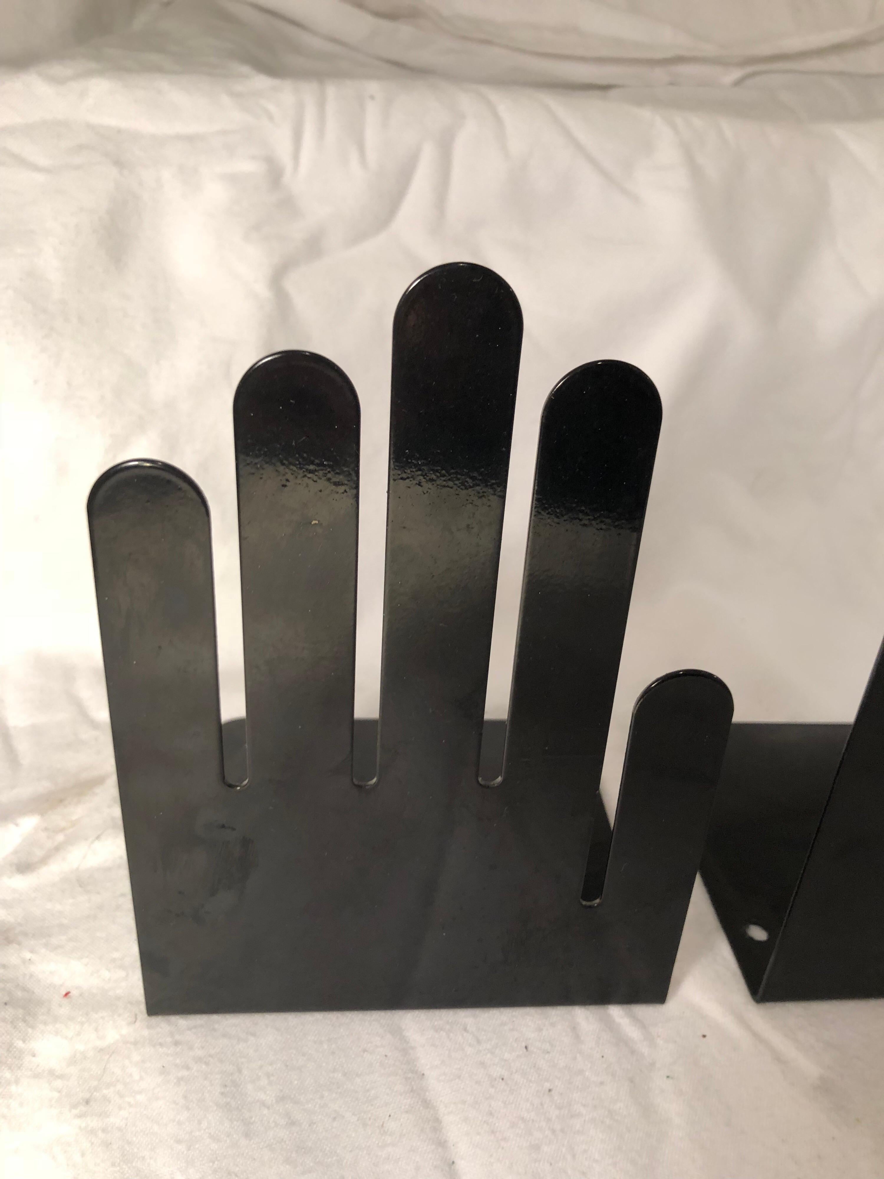 Pair of 1970s Black Metal Hand Bookends 2
