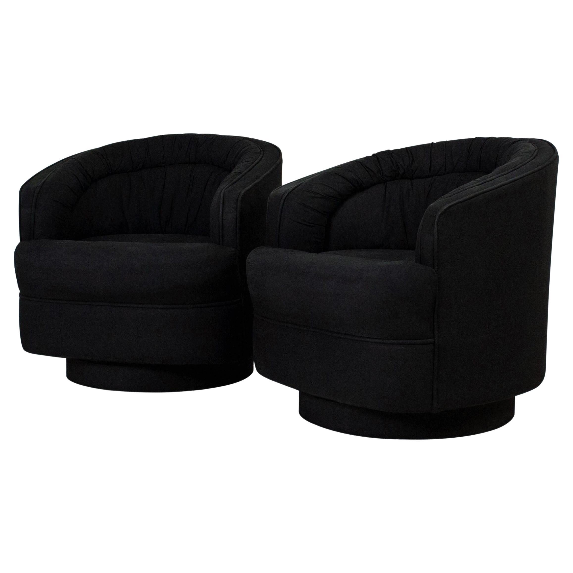 Pair of 1970's Black Swivel Chairs in the Style of Milo Baughman For Sale