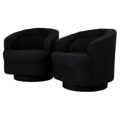 Vintage Pair of 1970's Black Swivel Chairs in the Style of Milo Baughman