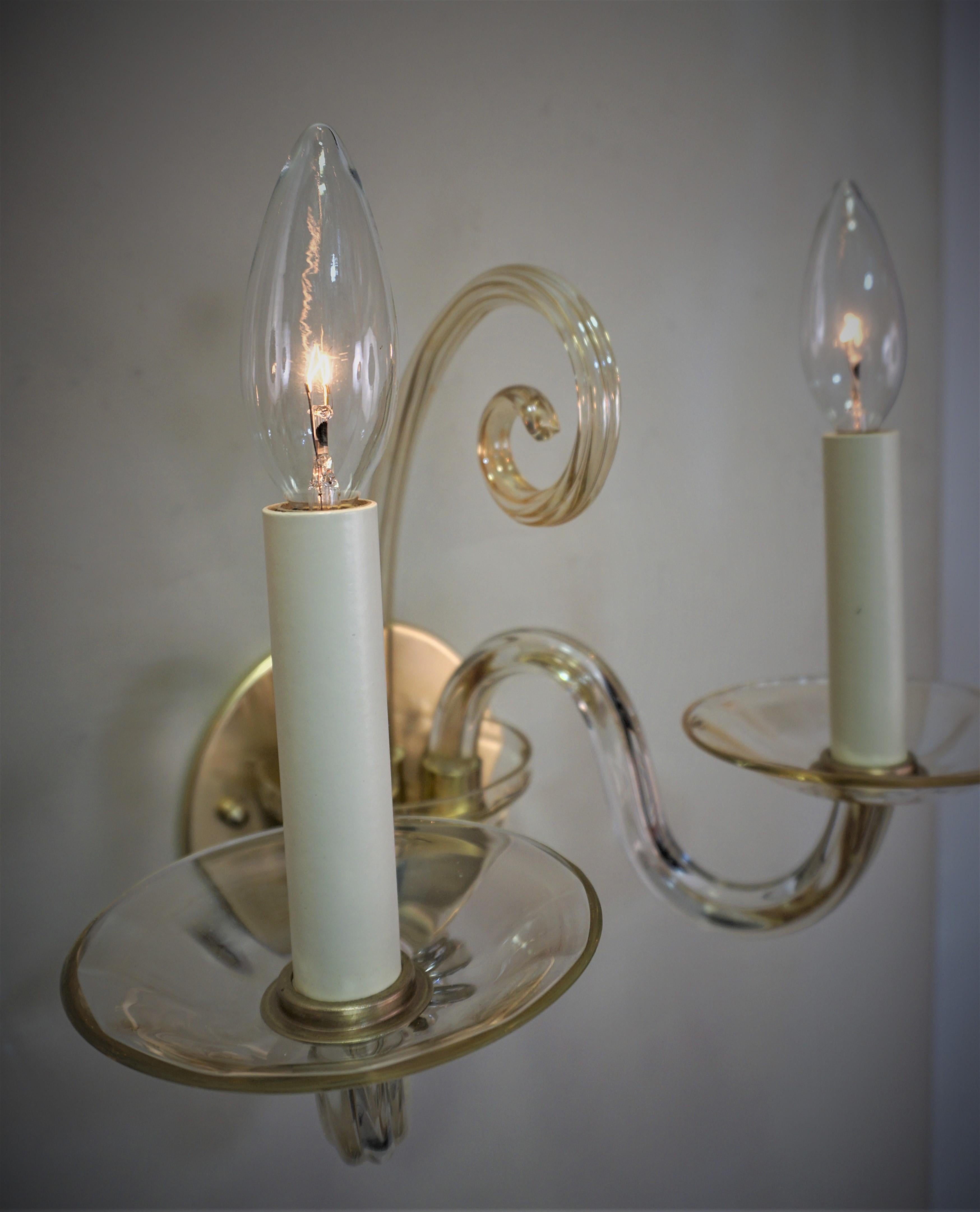 Modern Pair of 1970s Blown Glass Wall Sconces For Sale