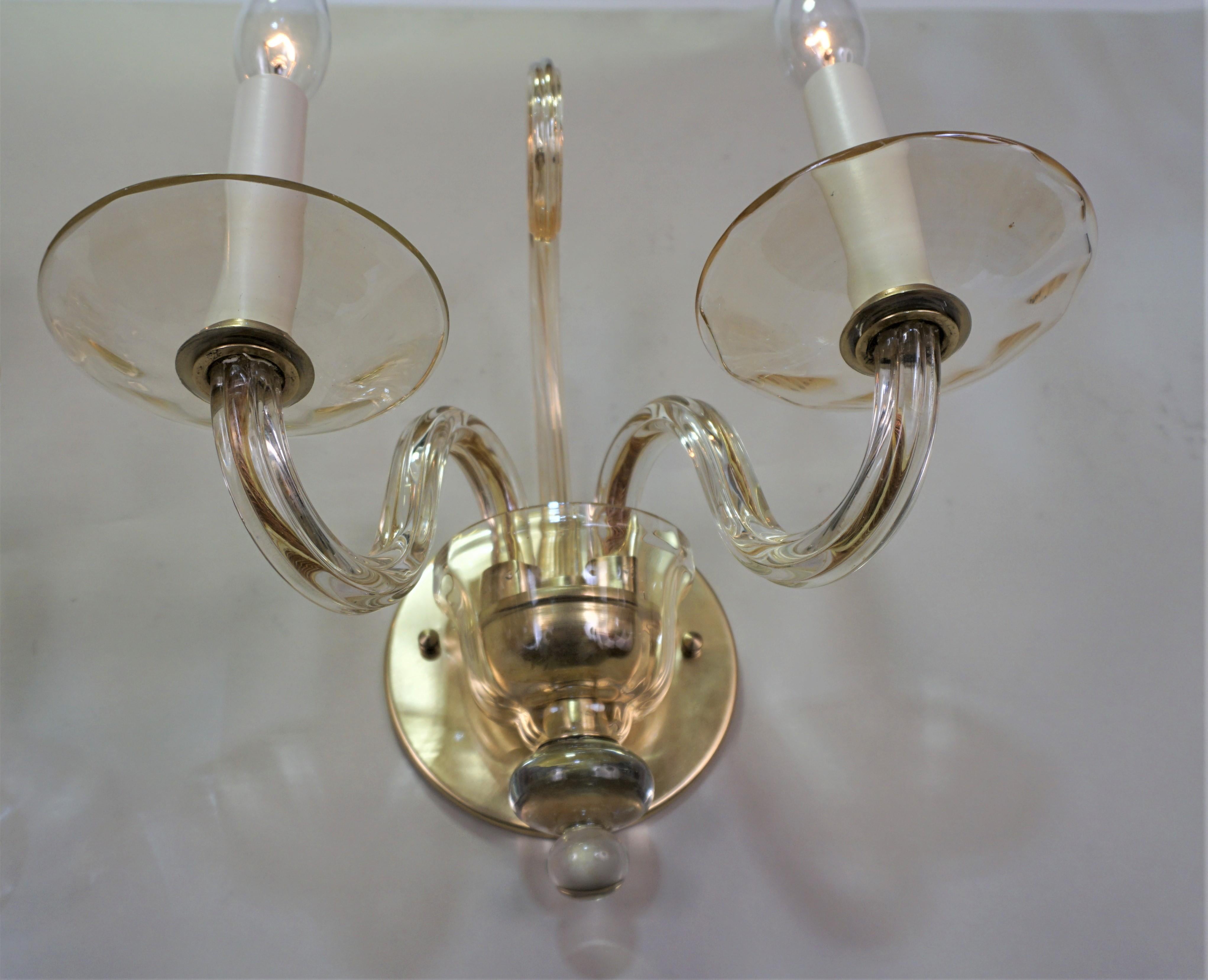 Czech Pair of 1970s Blown Glass Wall Sconces For Sale