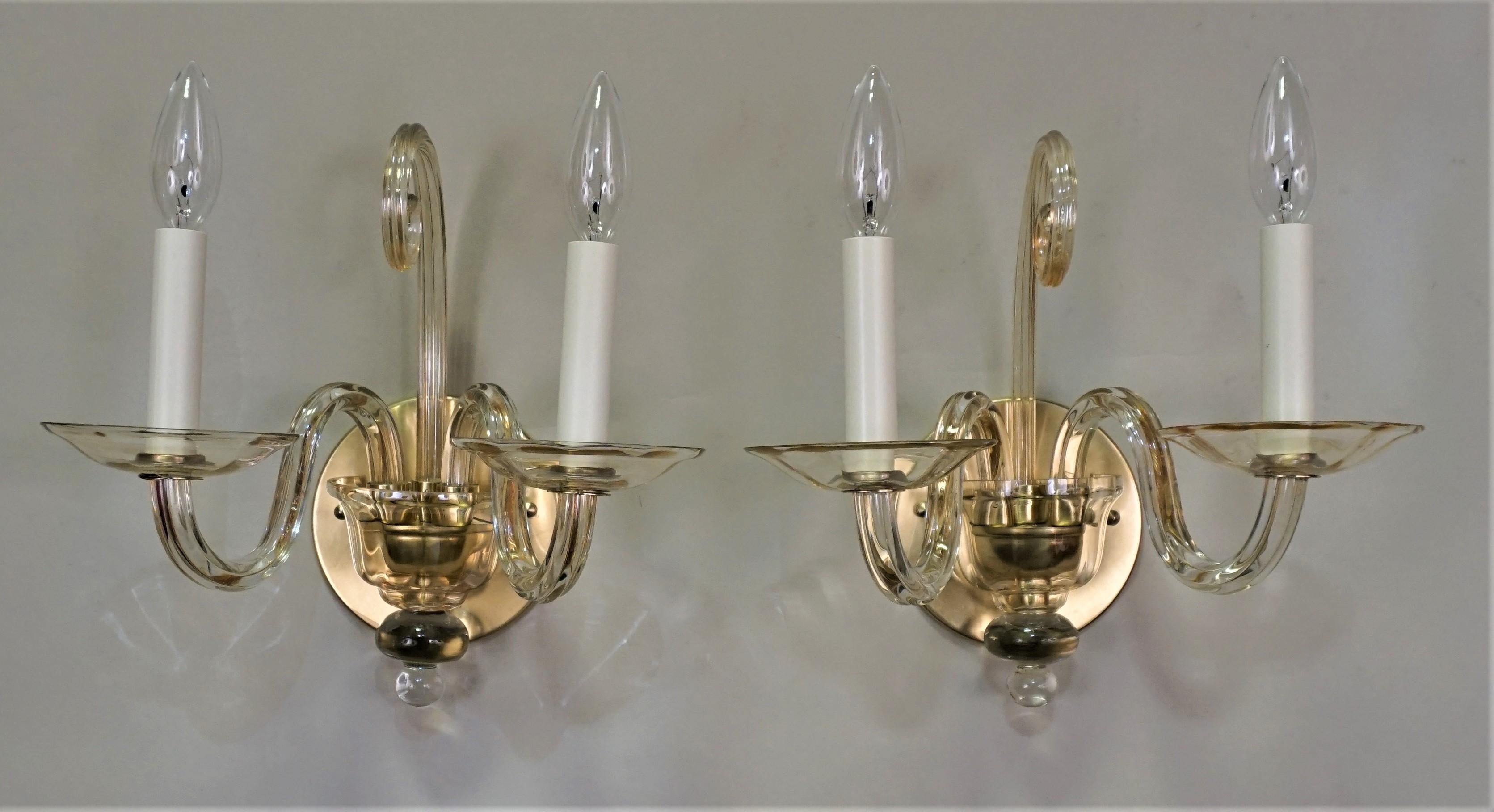 Pair of 1970s Blown Glass Wall Sconces In Good Condition For Sale In Fairfax, VA