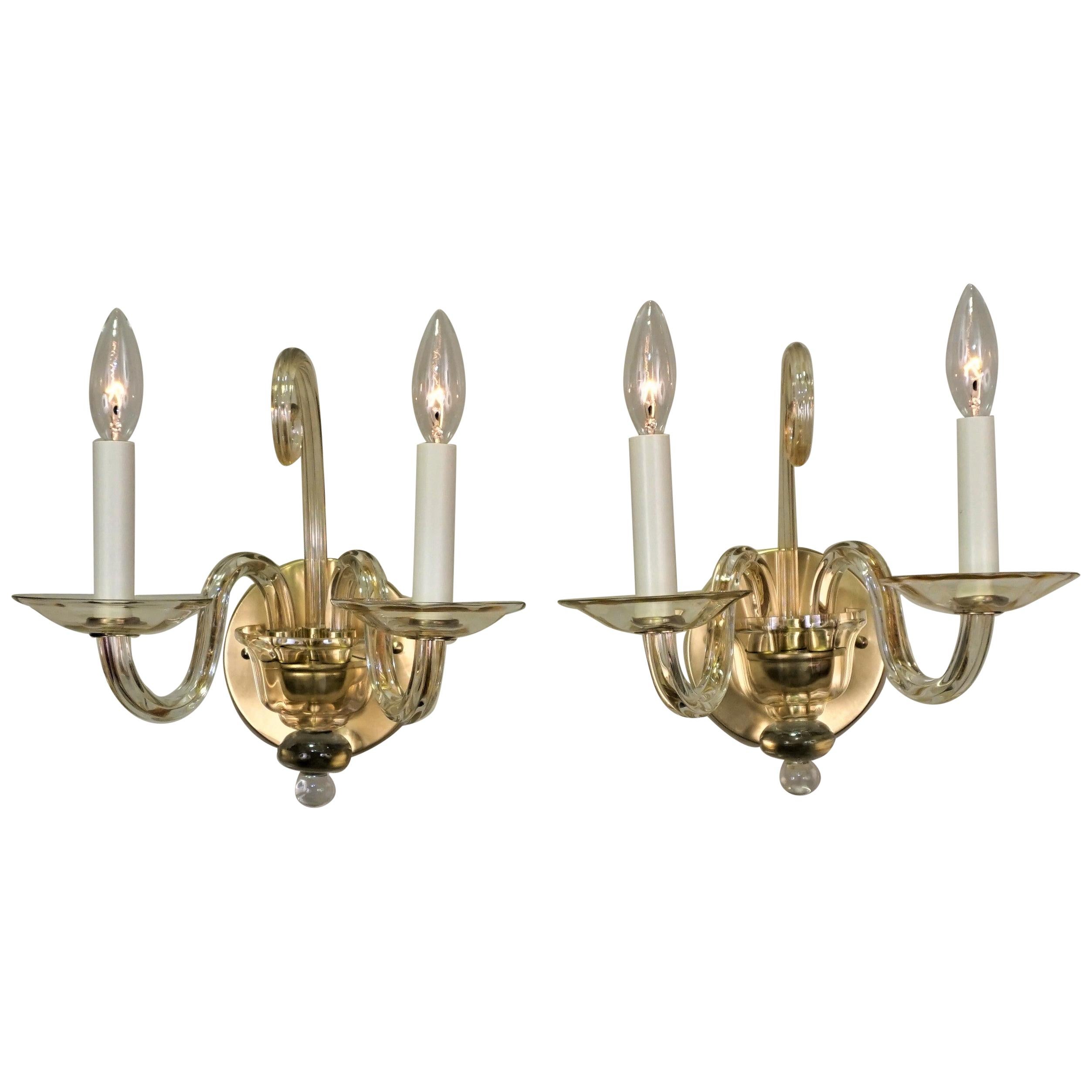 Pair of 1970s Blown Glass Wall Sconces