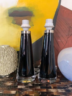 Pair of 1970s Blue Conical Orrefors Lamps Design Carl Fagerlund, Sweden, 1970