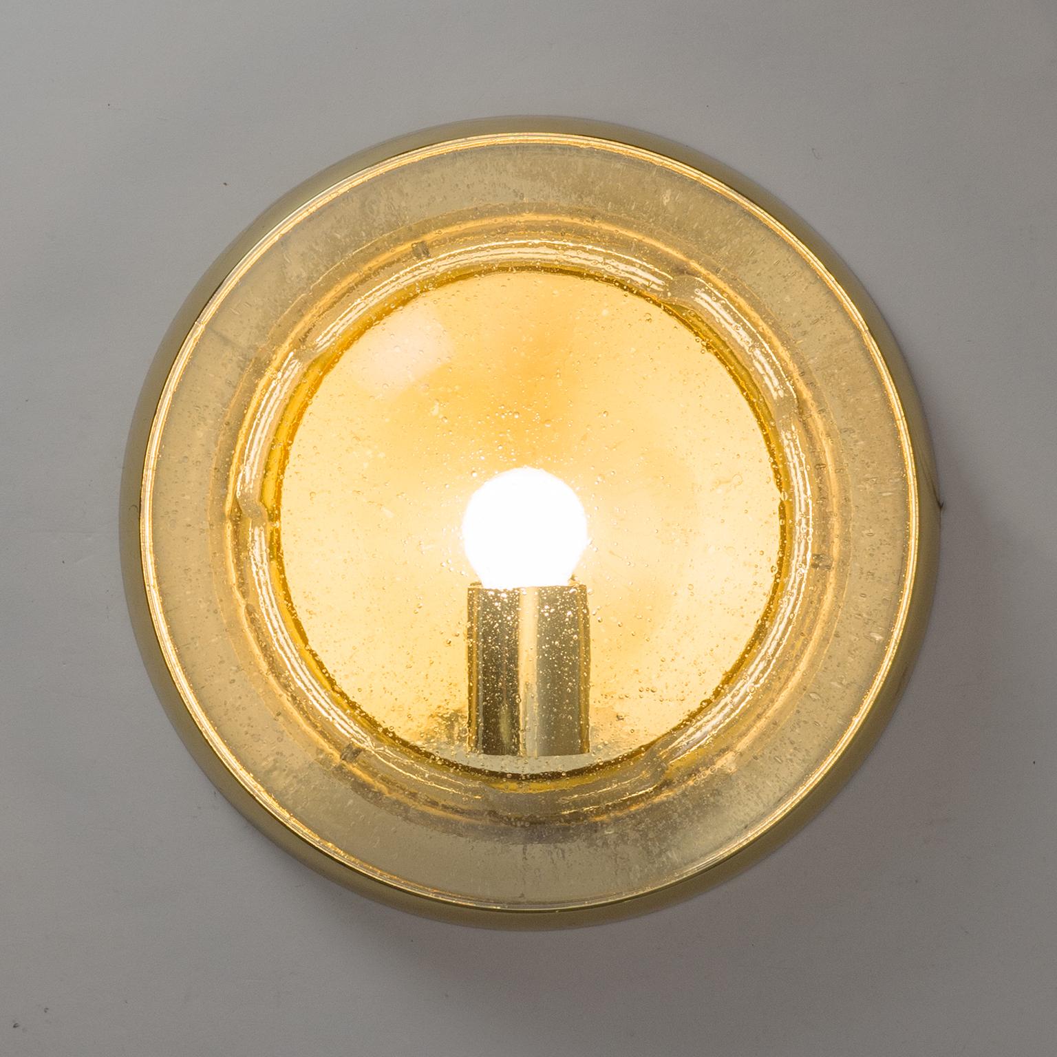 German Pair of 1970s Brass and Bubble Glass Wall Lights by Hillebrand