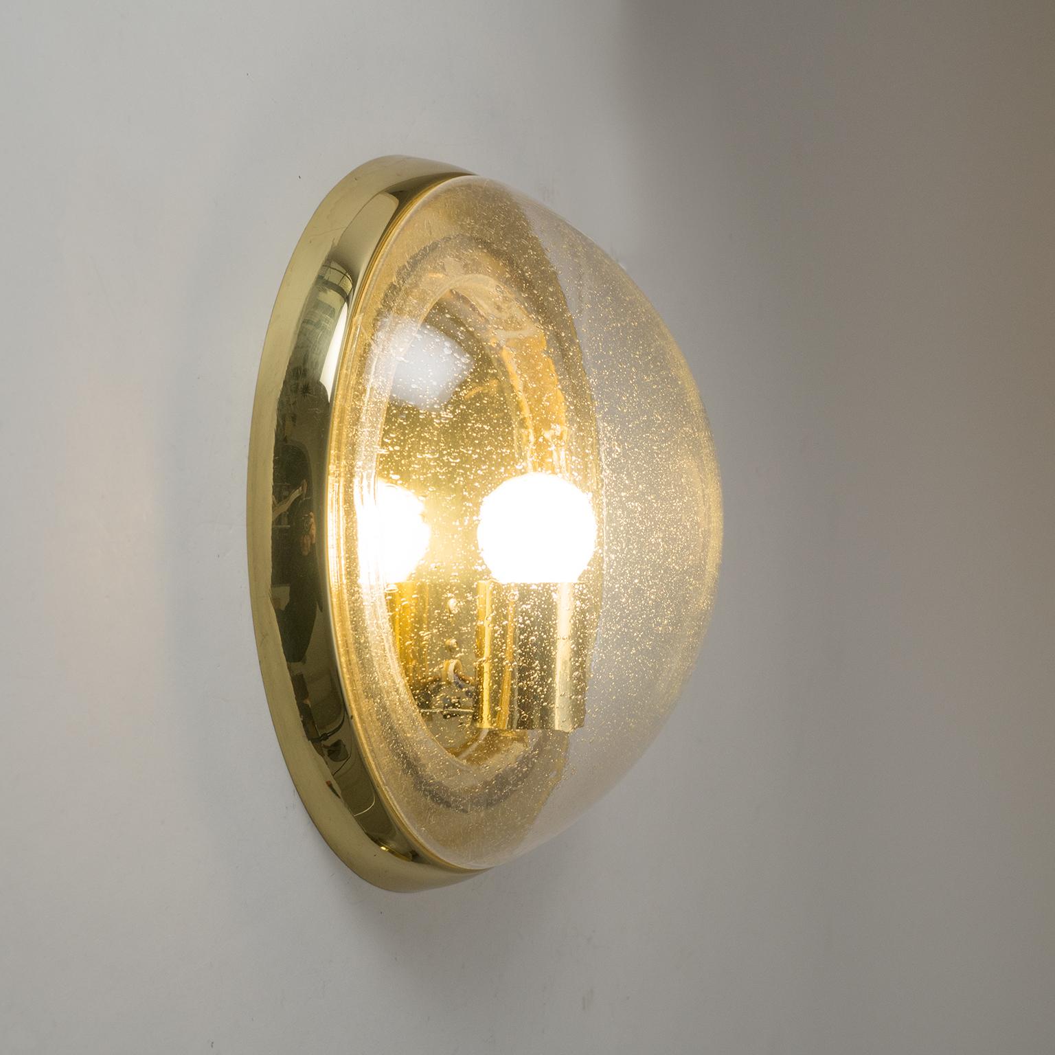 Pair of 1970s Brass and Bubble Glass Wall Lights by Hillebrand In Good Condition In Vienna, AT