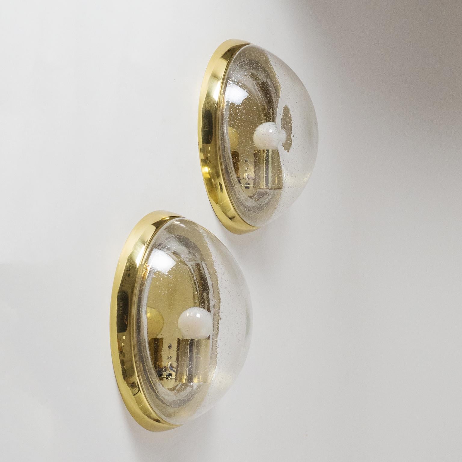 Pair of 1970s Brass and Bubble Glass Wall Lights by Hillebrand 2