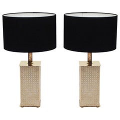 Pair of 1970s Brass and Cane Bergboms Table Lamps
