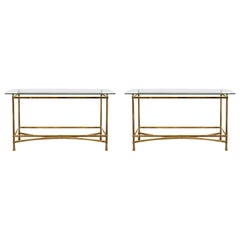 Pair of 1970s Brass and Glass Consoles
