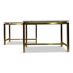 Pair of 1970s Brass and Marble Console Tables