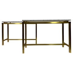 Pair of 1970s Brass and Marble Console Tables
