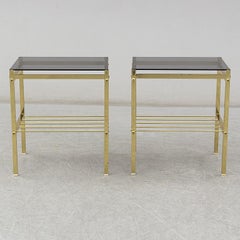 Pair of 1970s Brass and Smoked Glass Side Tables