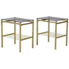 Pair of 1970s Brass and Smoked Glass Side Tables
