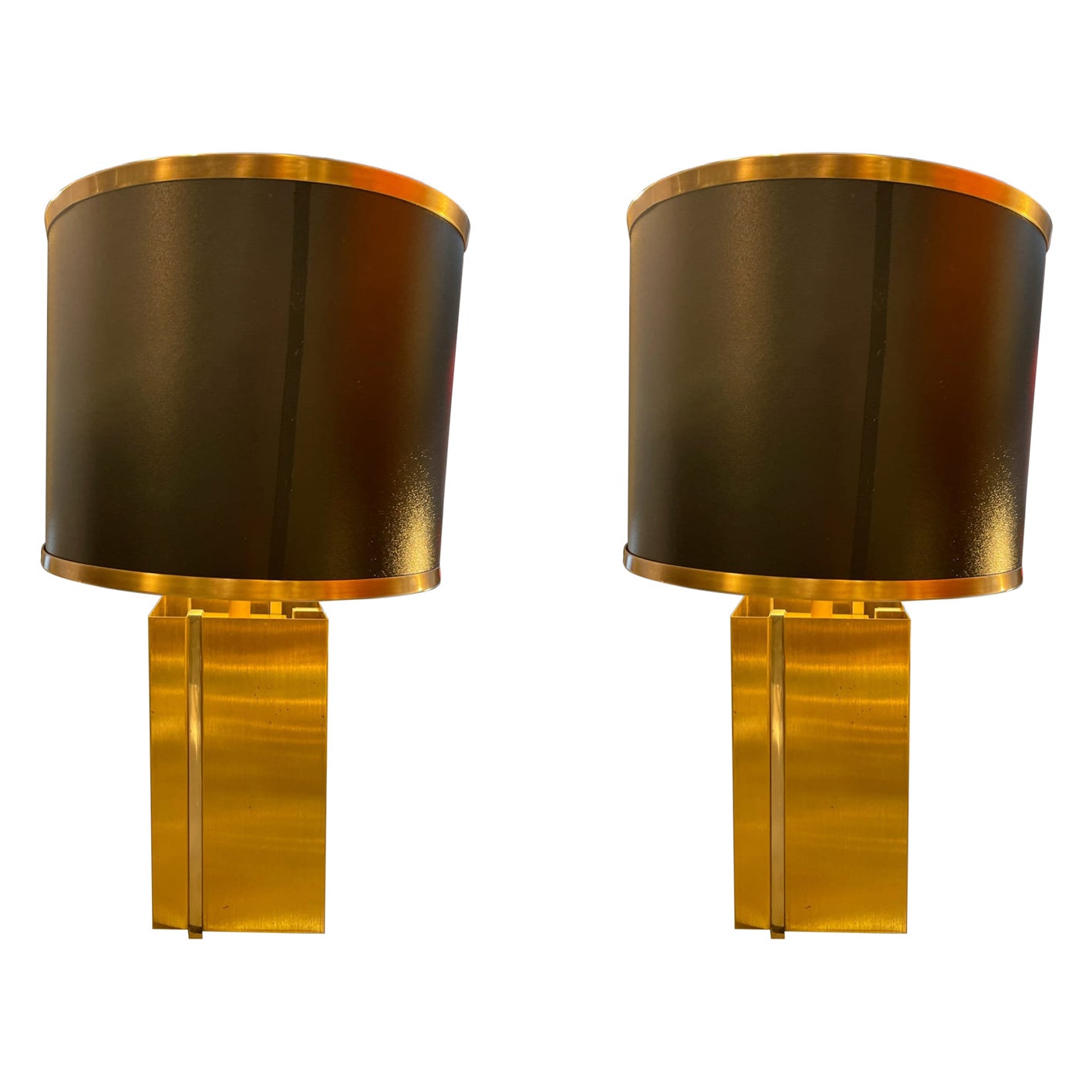 Pair of 1970s Brass and Steel Lamps