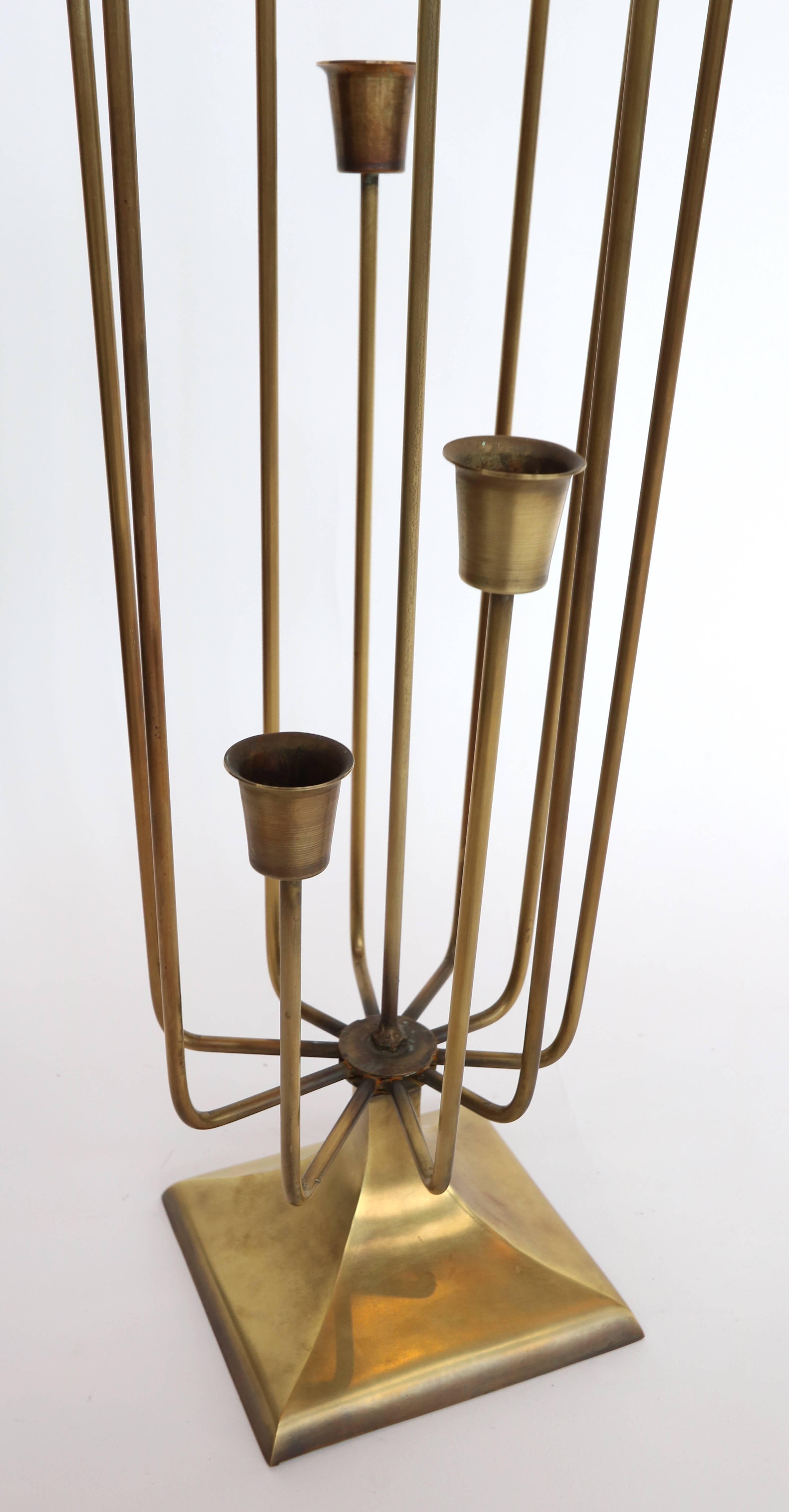 Late 20th Century Pair of 1970s Brass Candleholders with 11 Cups