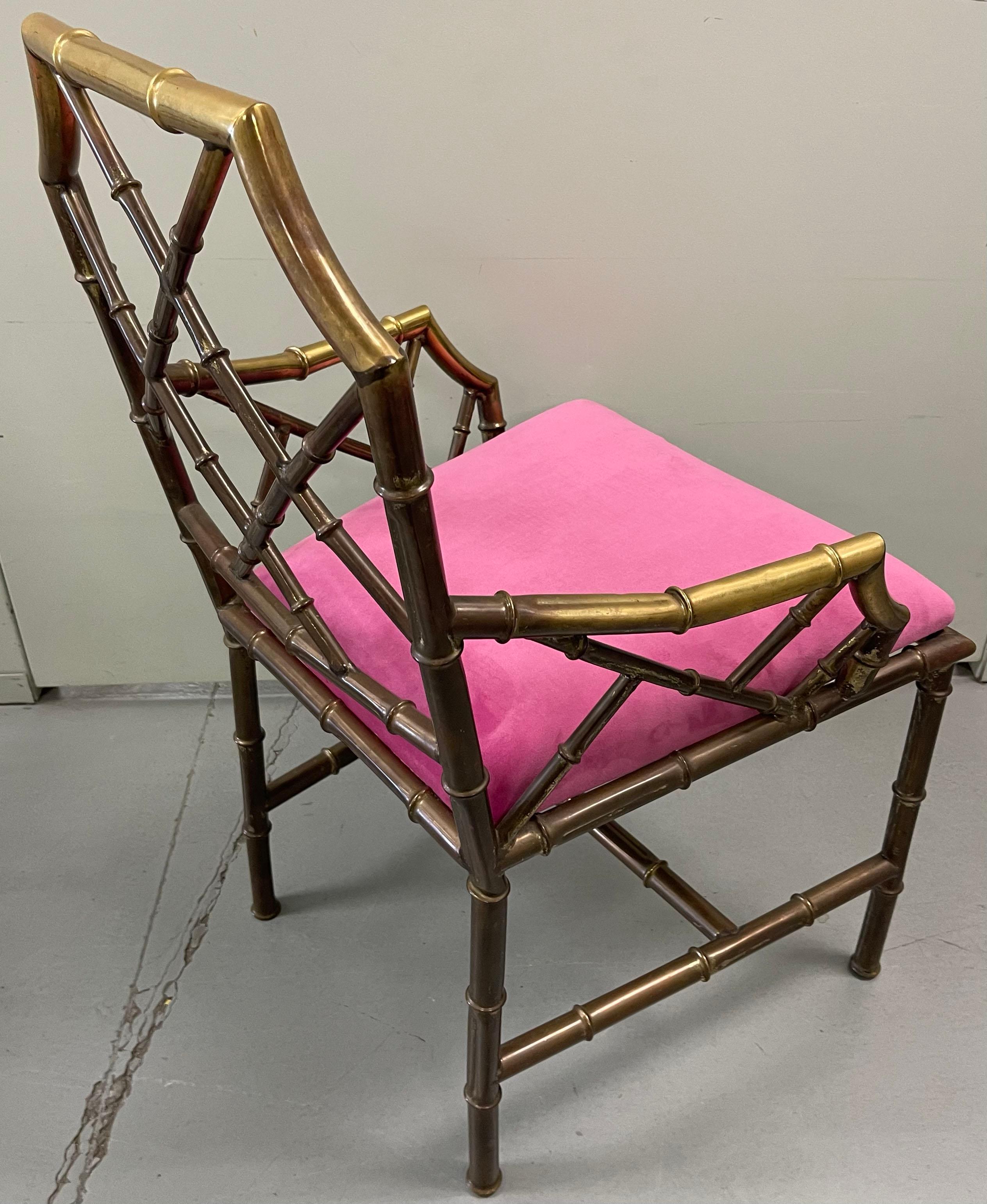 Pair of 1970s Brass Chinoiserie Faux Bamboo Armchairs In Good Condition For Sale In Stamford, CT