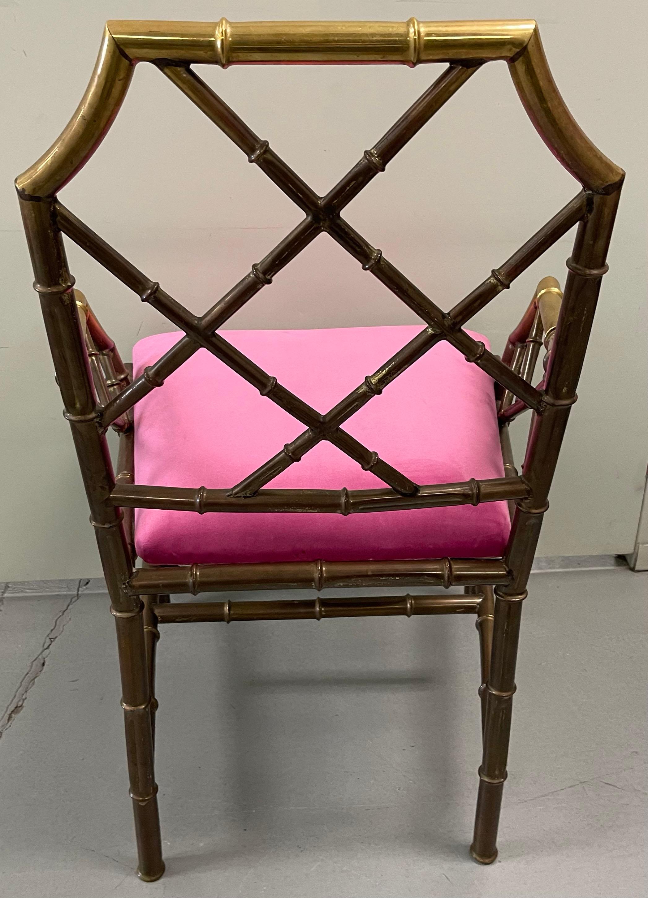 Fin du 20e siècle Paire de fauteuils en laiton Chinoiserie Faux Bambou des années 1970 en vente